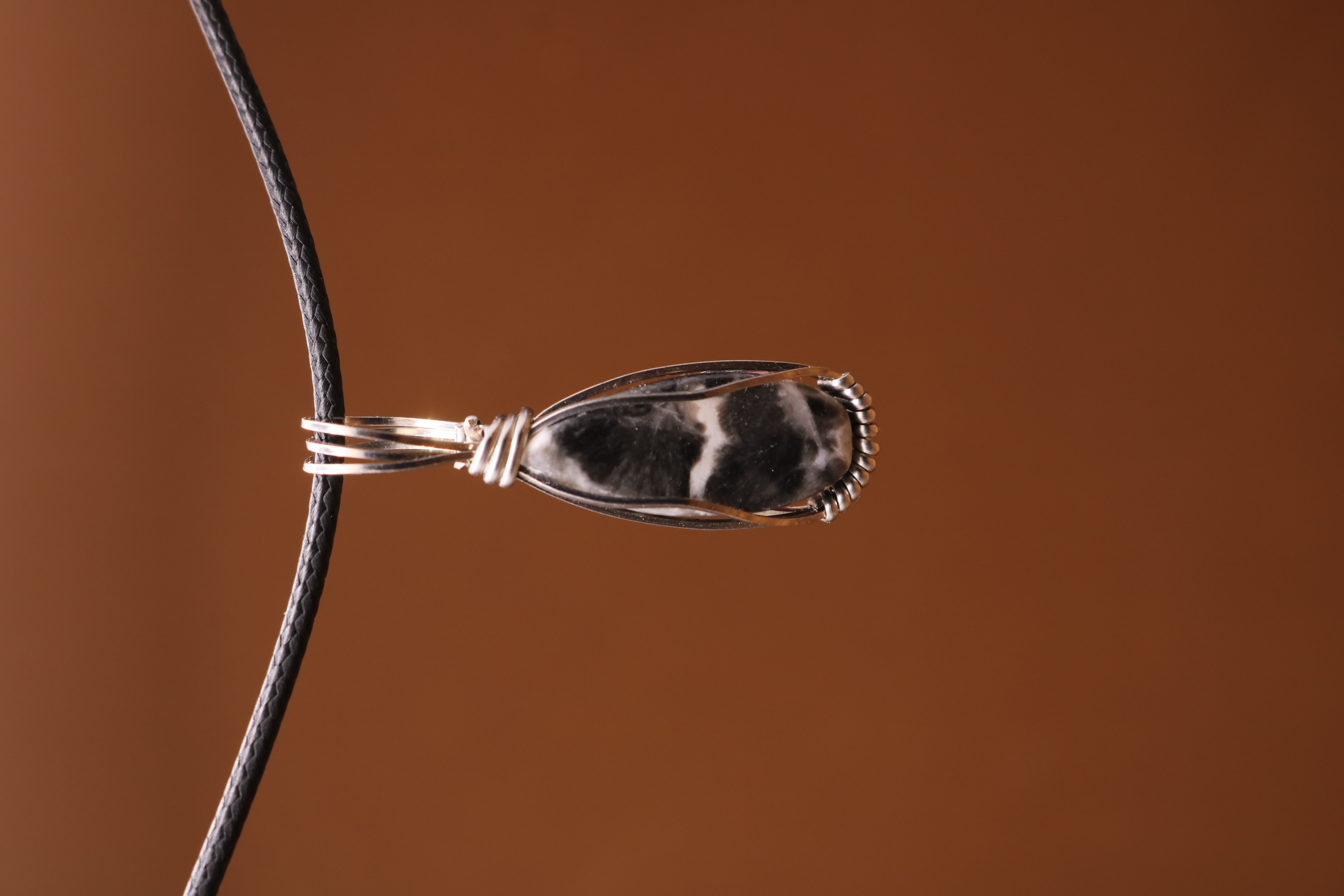 Silver Wire Wrapped Shell Jasper Crystal Necklace Pendant