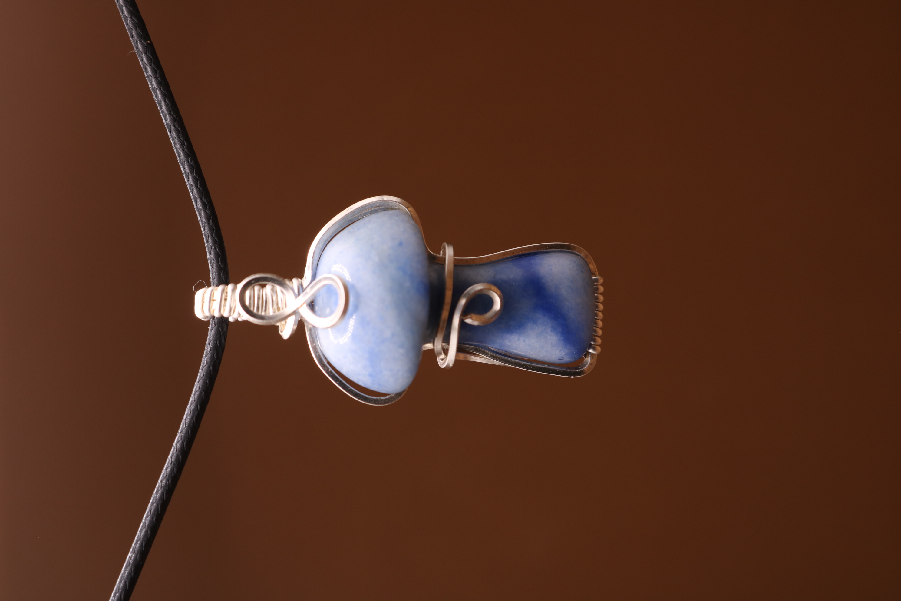 Silver Wire Wrapped Blue Aventurine Crystal Necklace Pendant