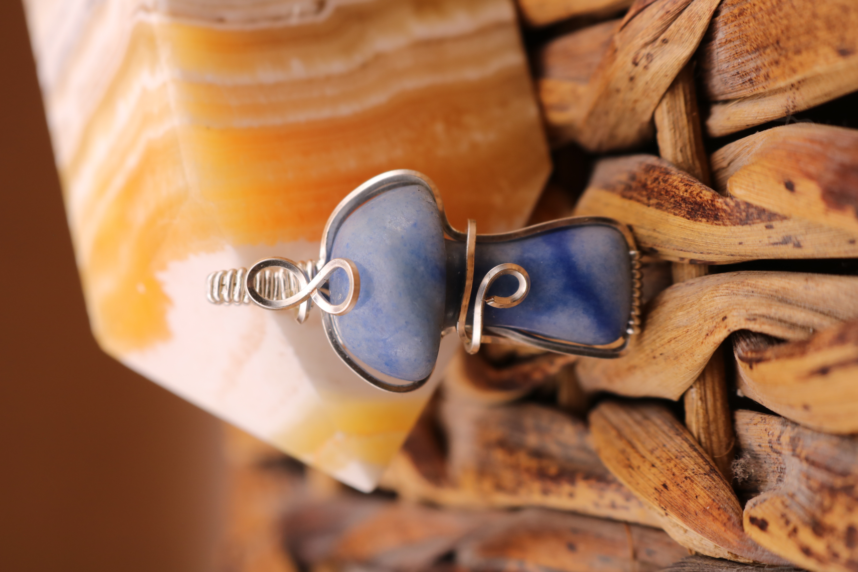 Silver Wire Wrapped Blue Aventurine Crystal Necklace Pendant