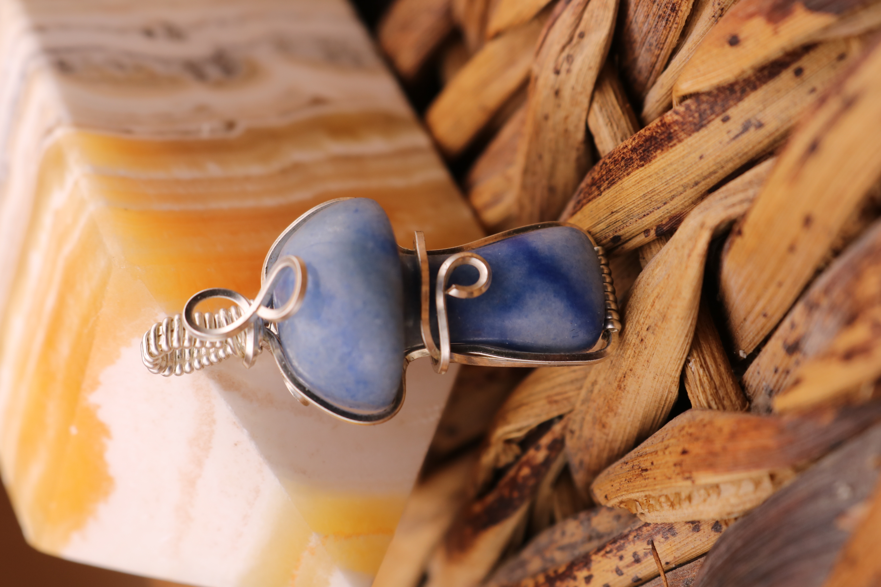 Silver Wire Wrapped Blue Aventurine Crystal Necklace Pendant