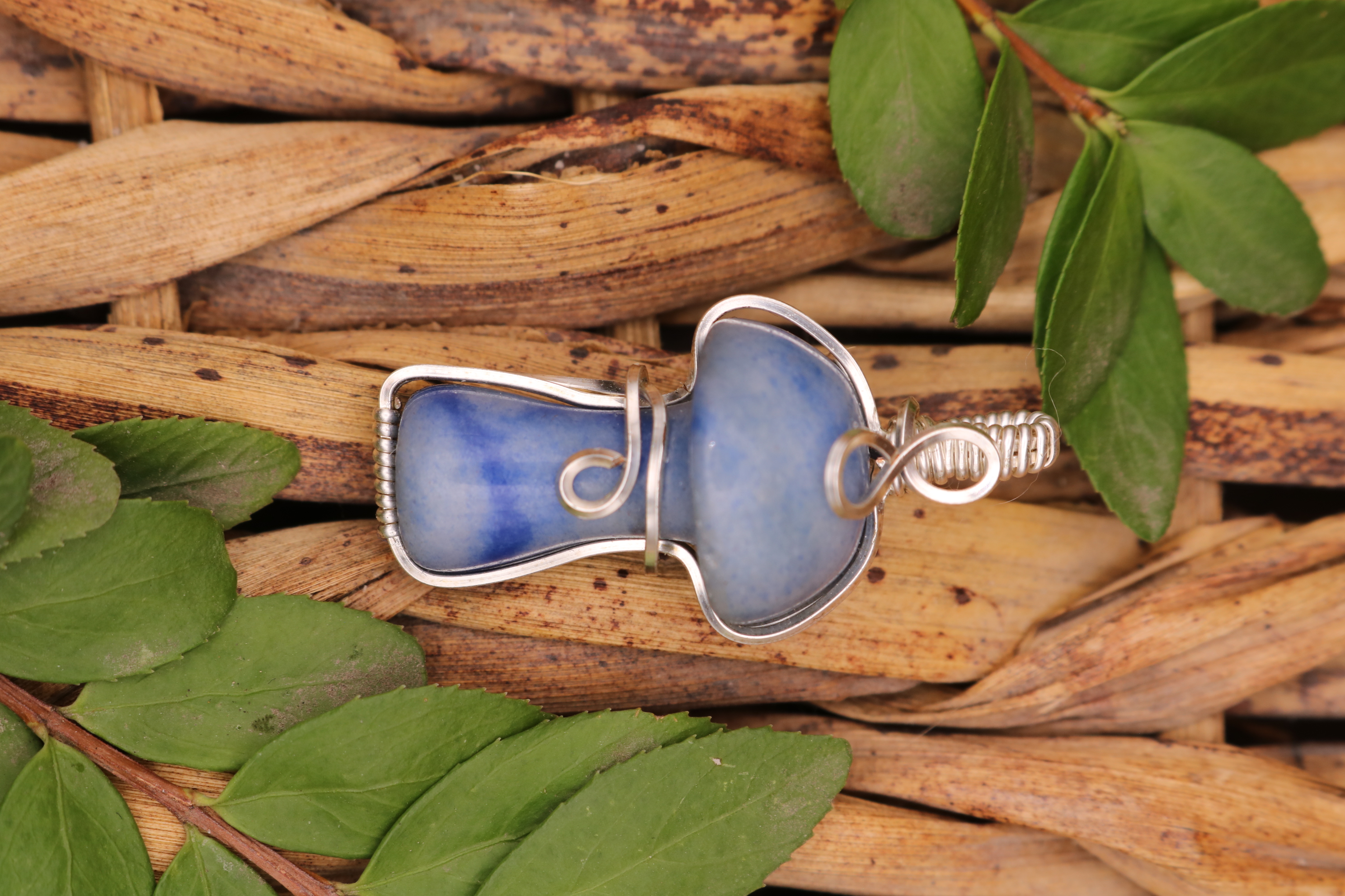 Silver Wire Wrapped Blue Aventurine Crystal Necklace Pendant