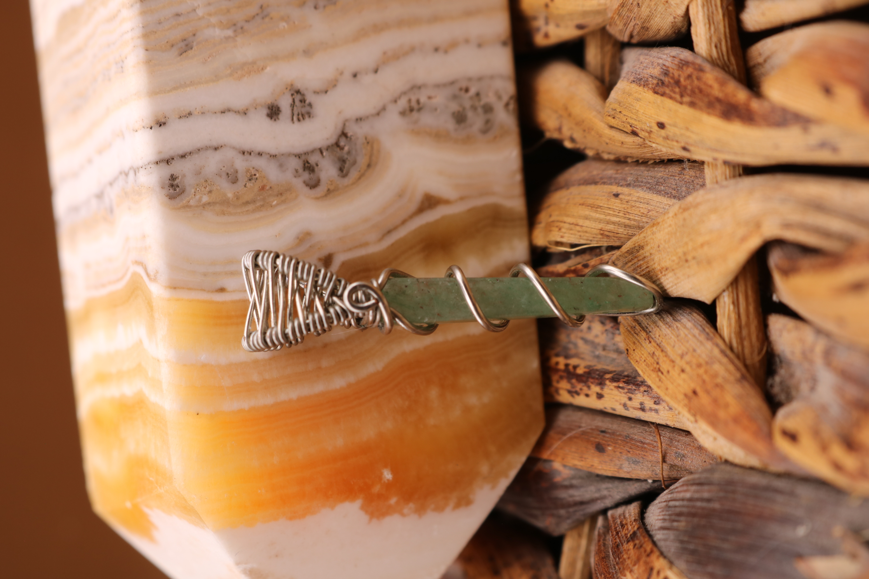 Silver Wire Wrapped Green Aventurine Crystal Necklace Pendant