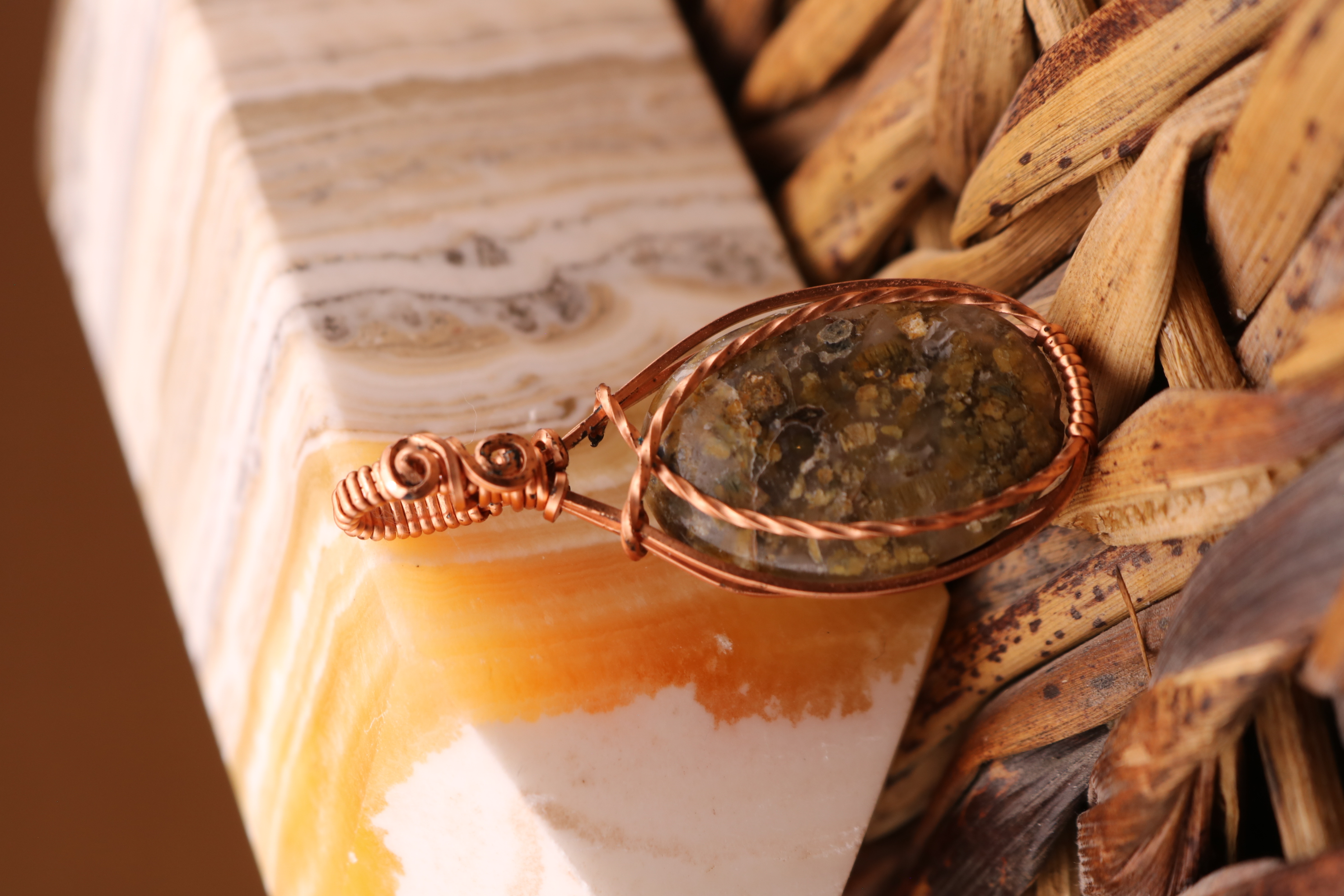 Copper Wire Wrapped Crystal Necklace Pendant