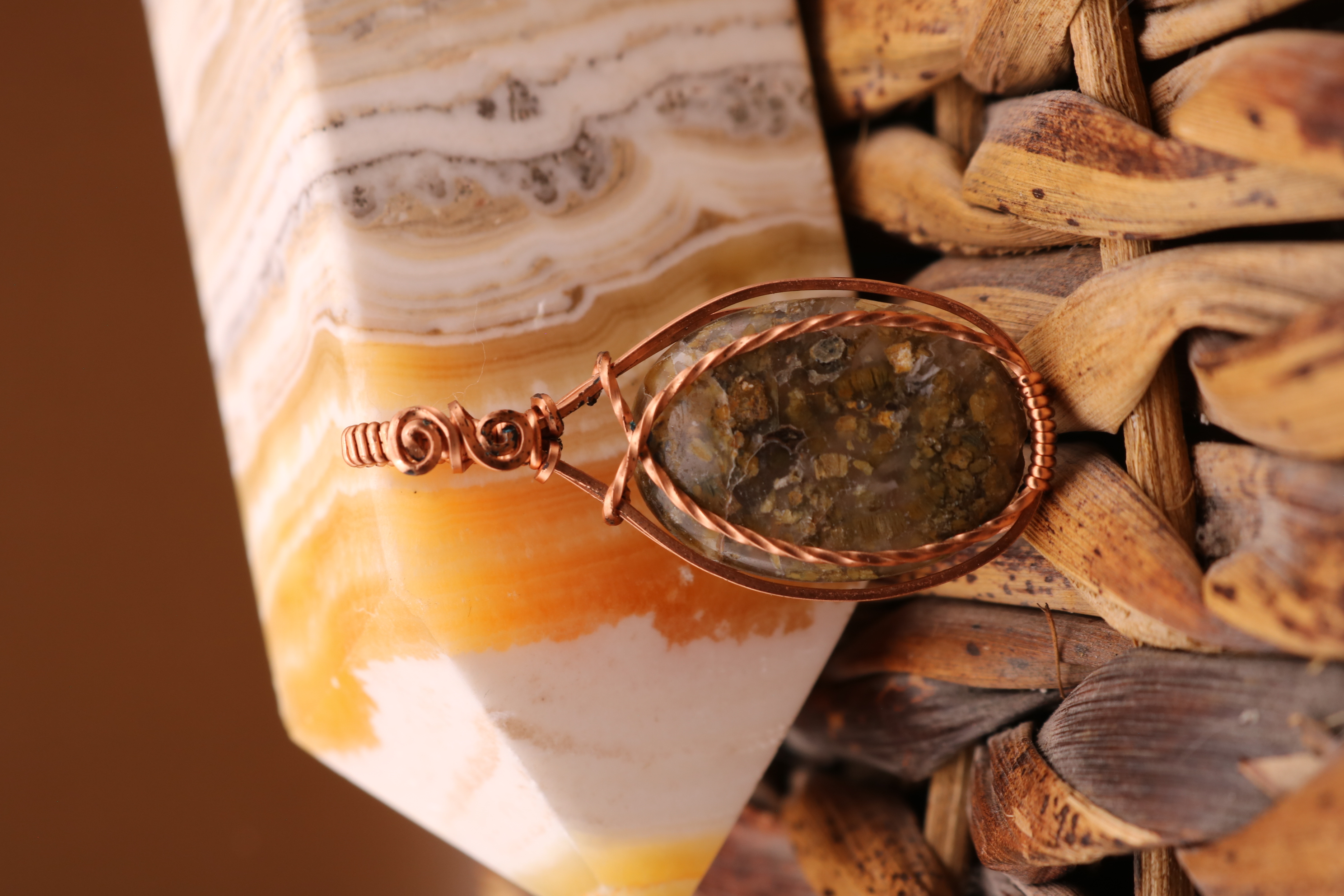 Copper Wire Wrapped Crystal Necklace Pendant