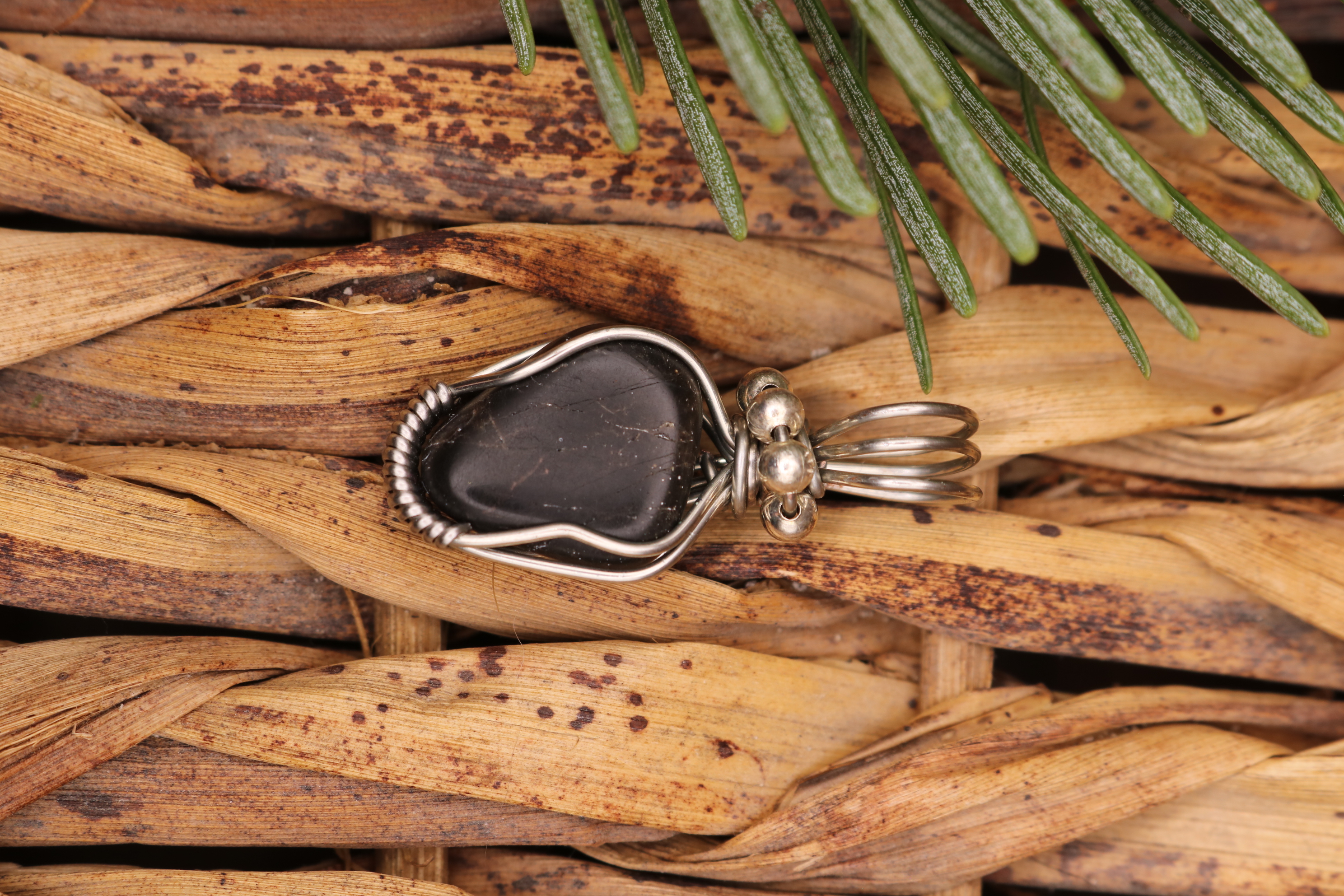 Silver Wire Wrapped Apache Tear Crystal Necklace Pendant