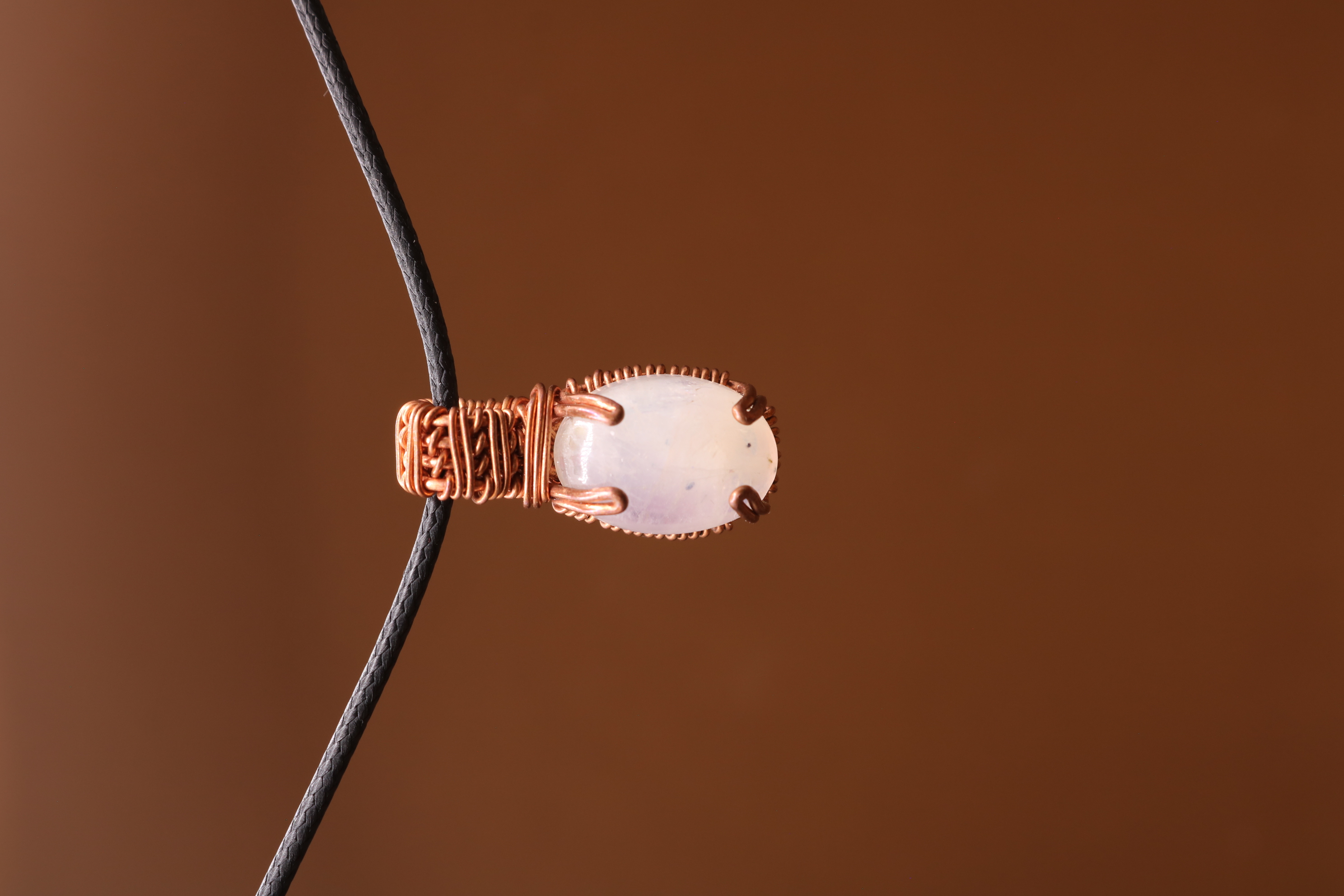 Copper Wire Wrapped Moonstone Crystal Necklace Pendant