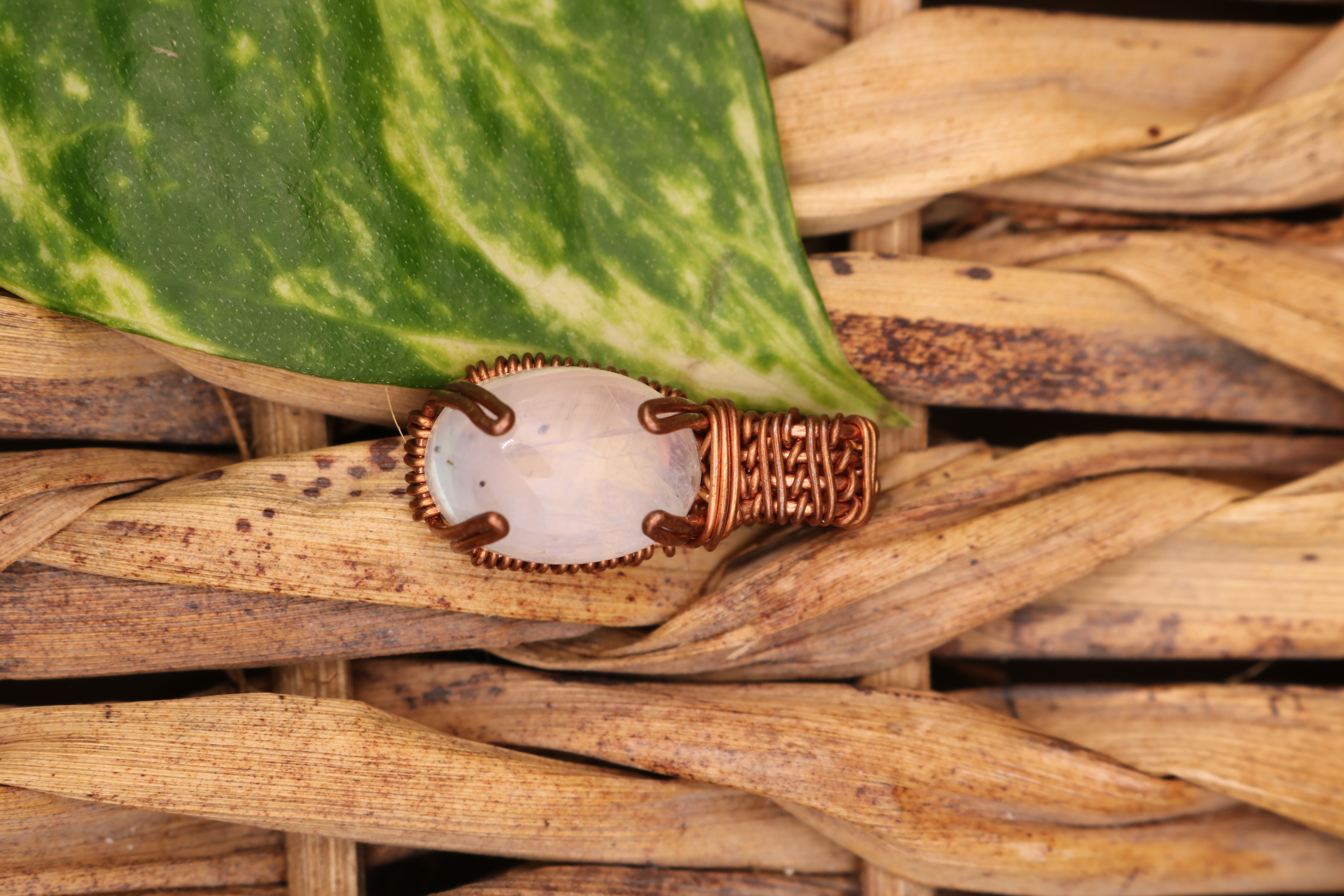 Copper Wire Wrapped Moonstone Crystal Necklace Pendant