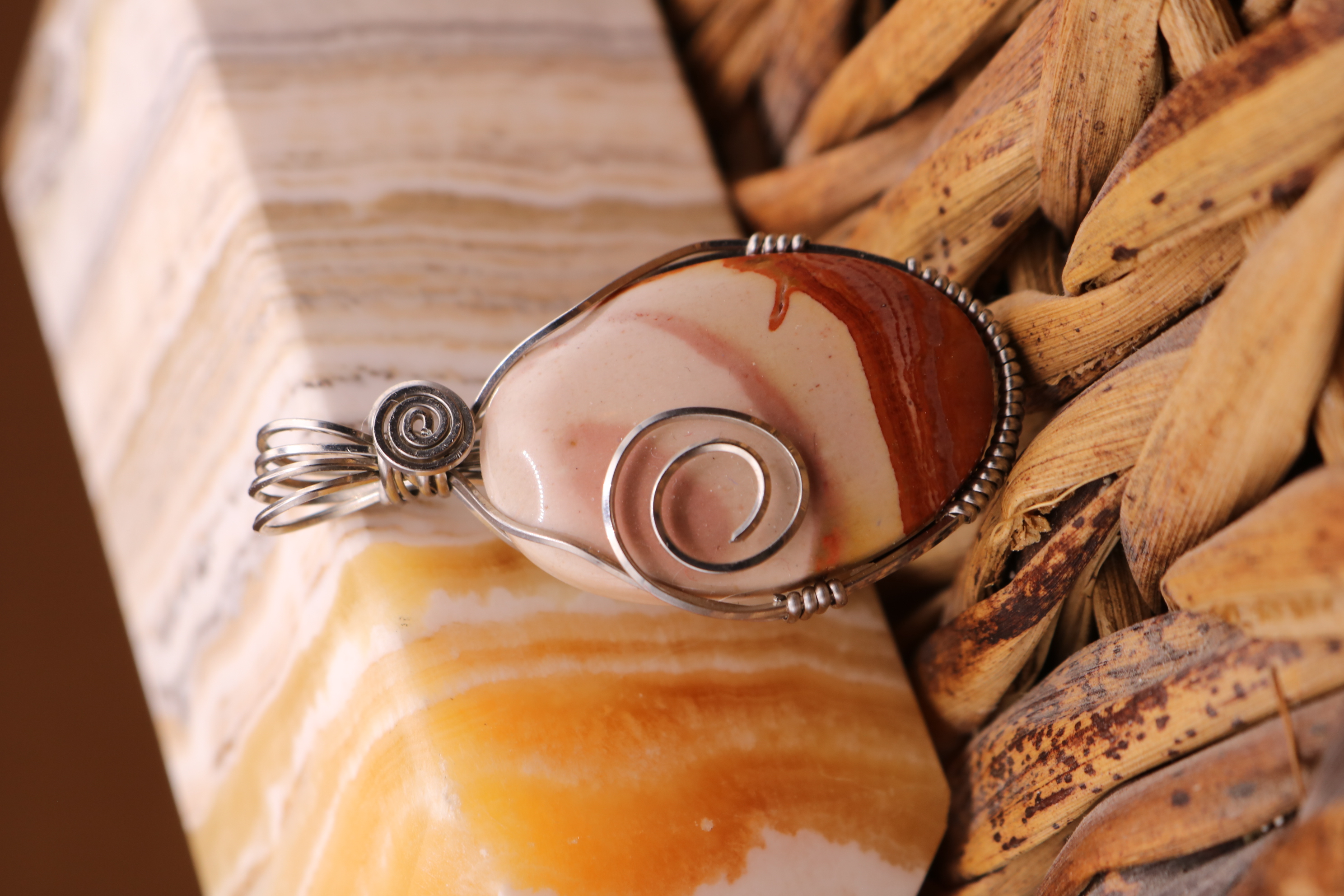 Silver Wire Wrapped Polychrome Jasper Crystal Necklace Pendant