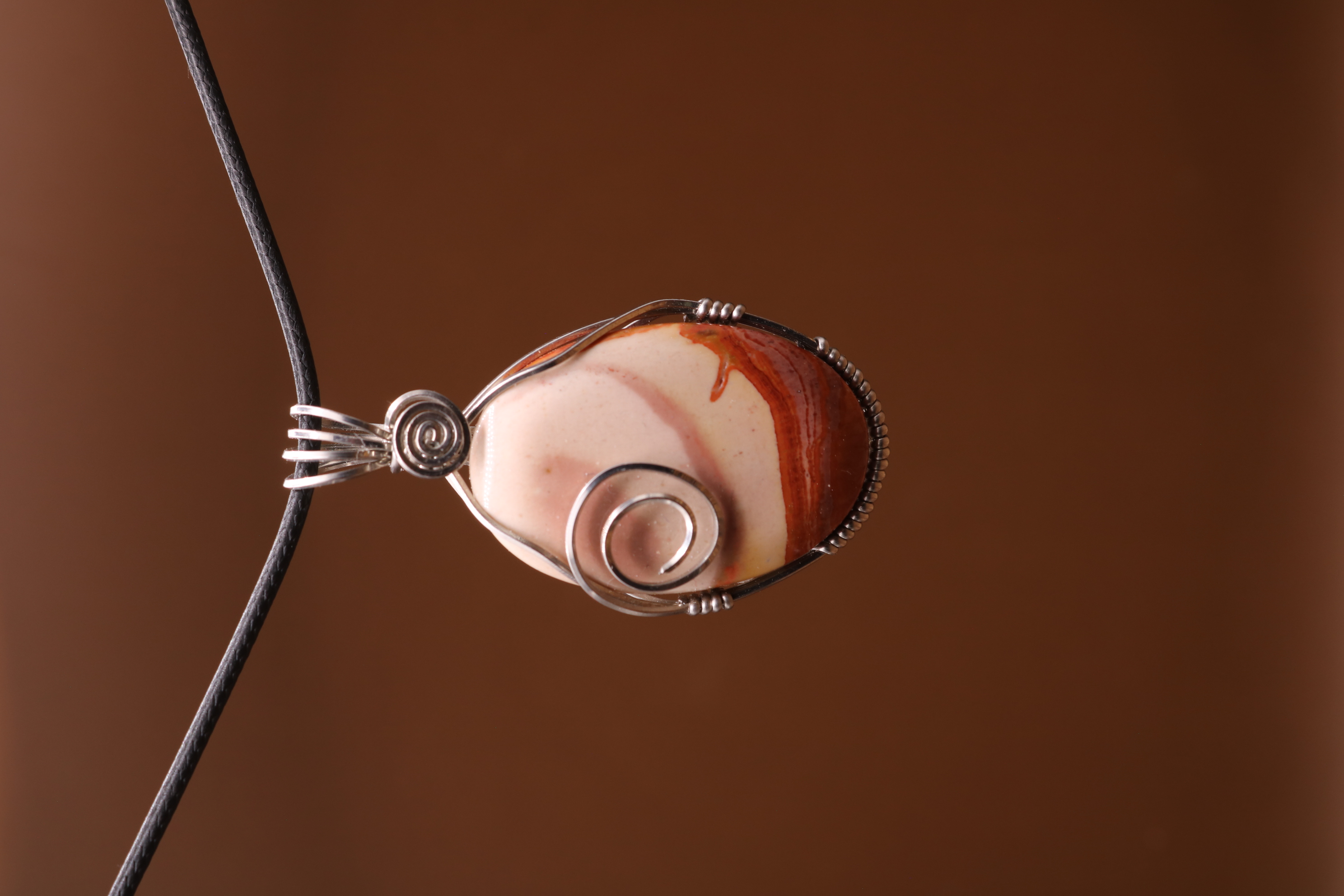 Silver Wire Wrapped Polychrome Jasper Crystal Necklace Pendant
