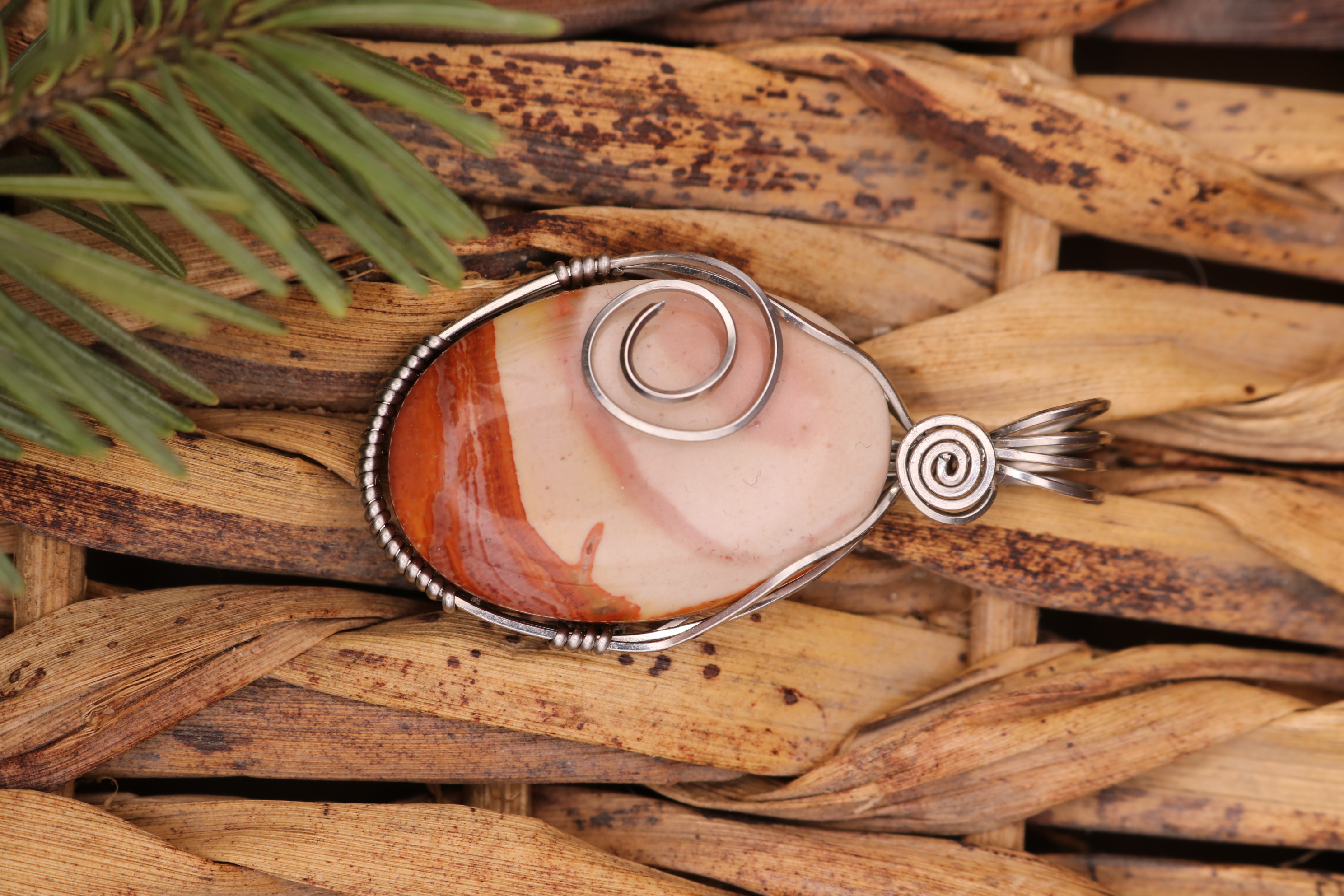 Silver Wire Wrapped Polychrome Jasper Crystal Necklace Pendant