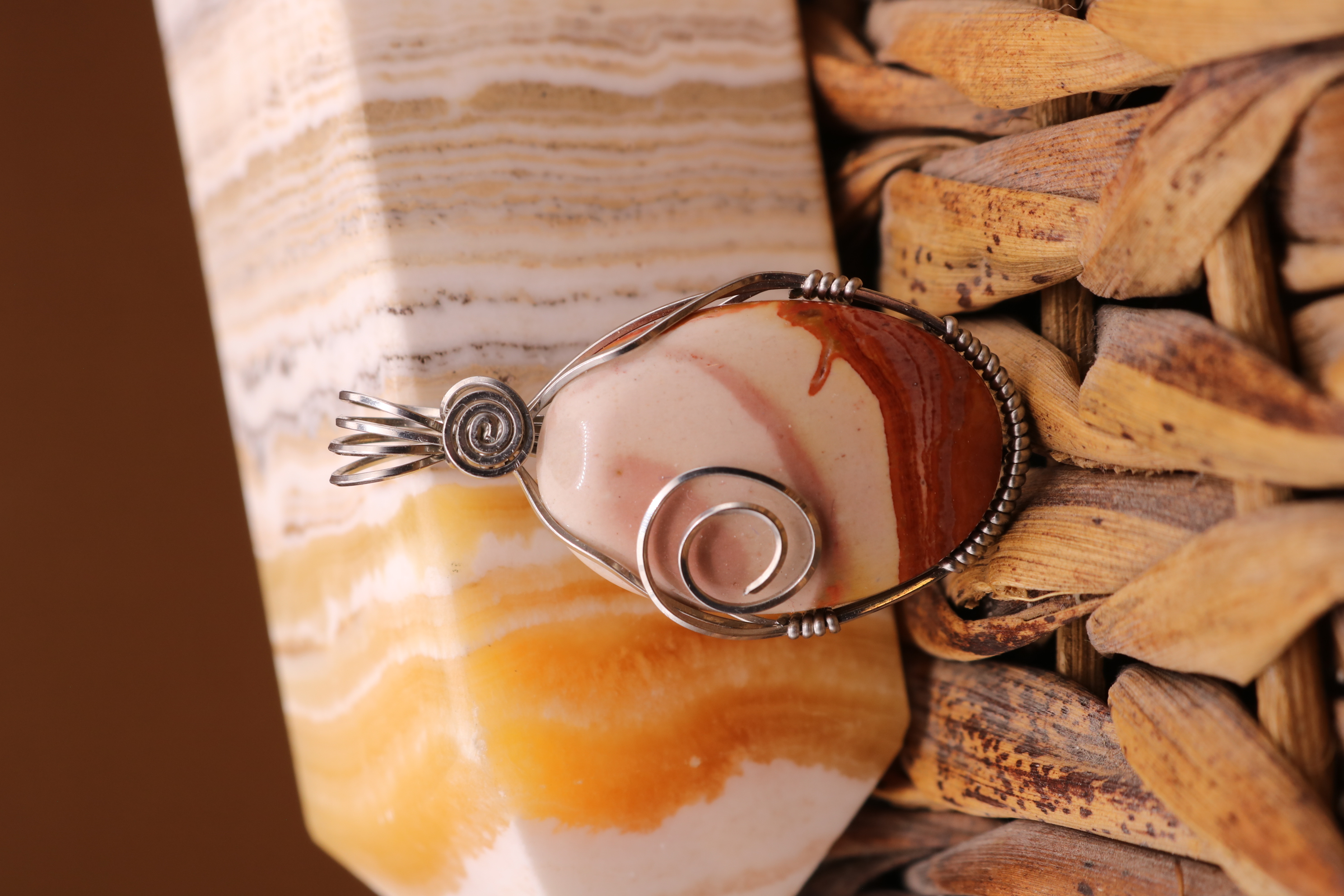 Silver Wire Wrapped Polychrome Jasper Crystal Necklace Pendant