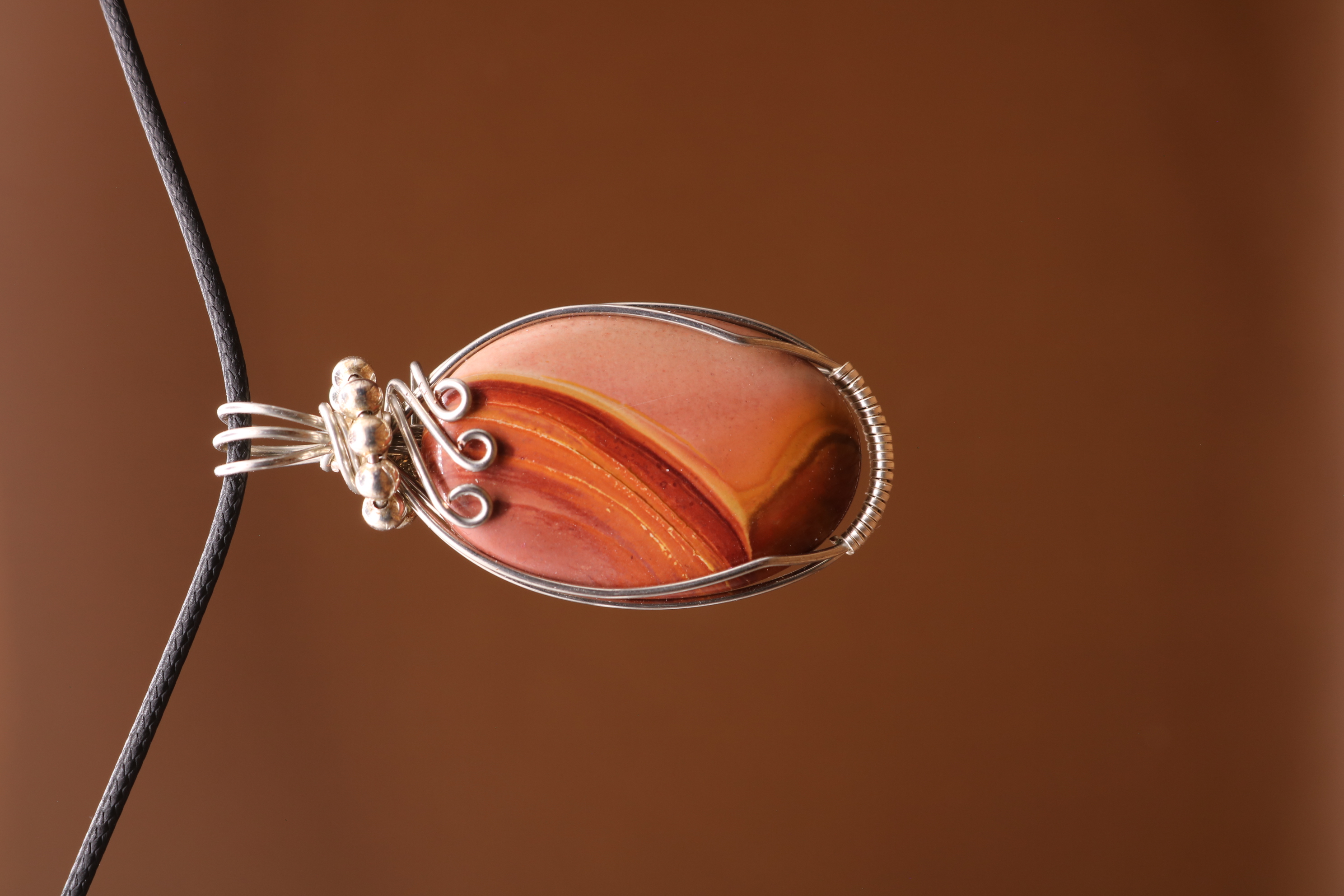 Silver Wire Wrapped Polychrome Jasper Crystal Necklace Pendant