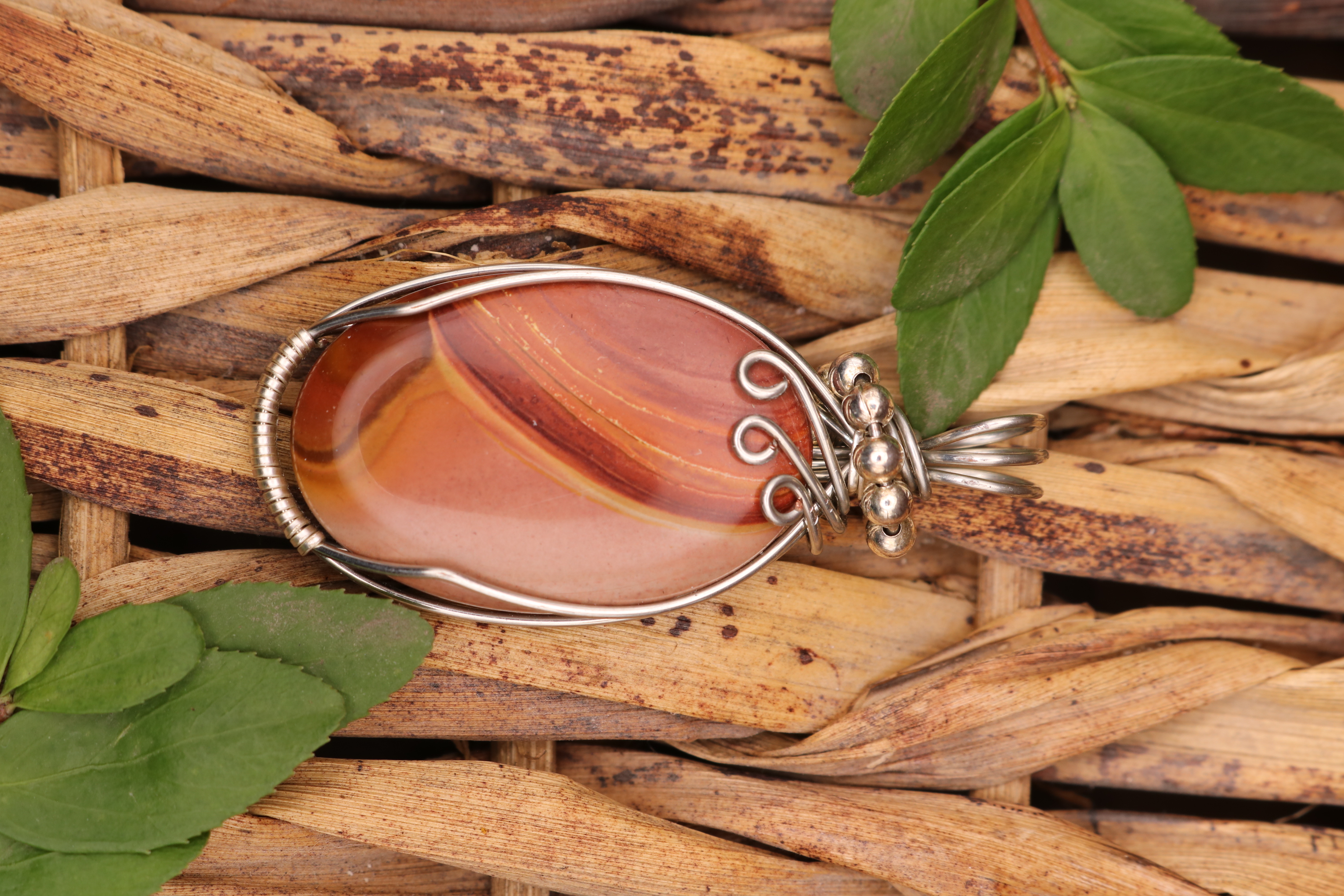Silver Wire Wrapped Polychrome Jasper Crystal Necklace Pendant