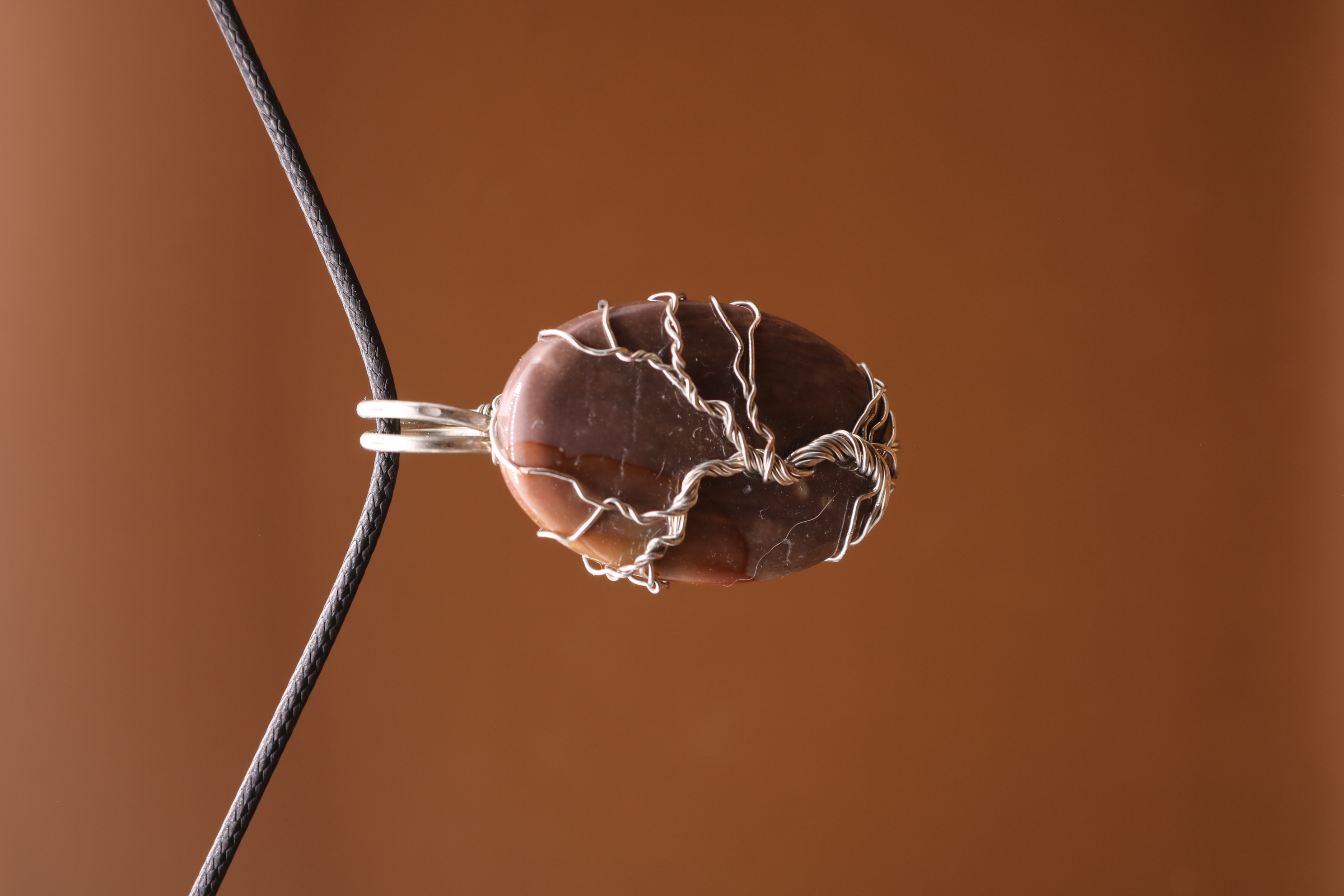 Silver Wire Wrapped Polychrome Jasper Crystal Tree of Life Necklace Pendant