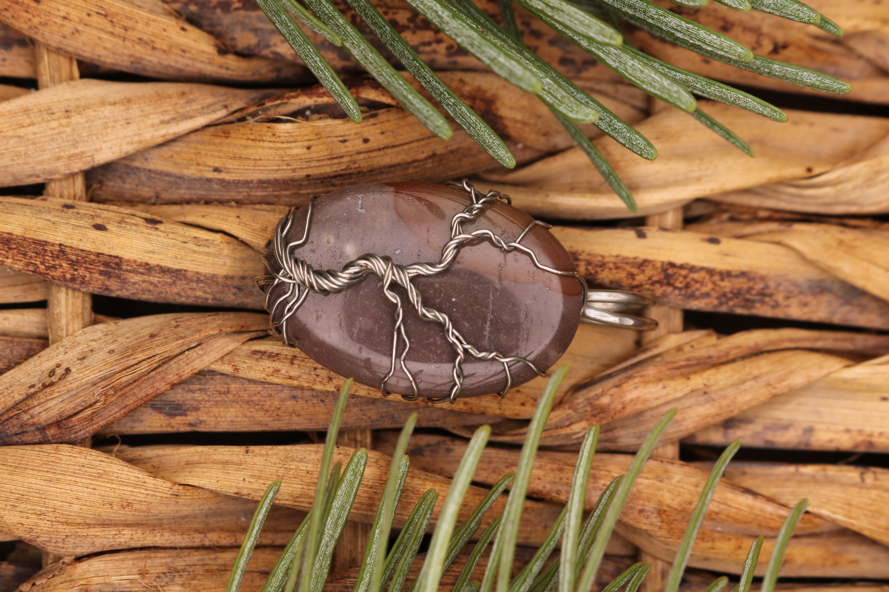 Silver Wire Wrapped Polychrome Jasper Crystal Tree of Life Necklace Pendant