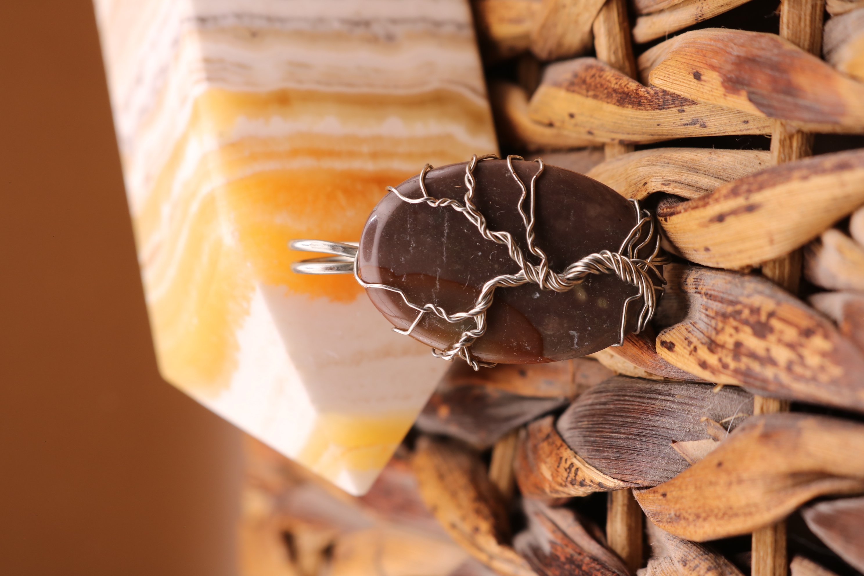 Silver Wire Wrapped Polychrome Jasper Crystal Tree of Life Necklace Pendant