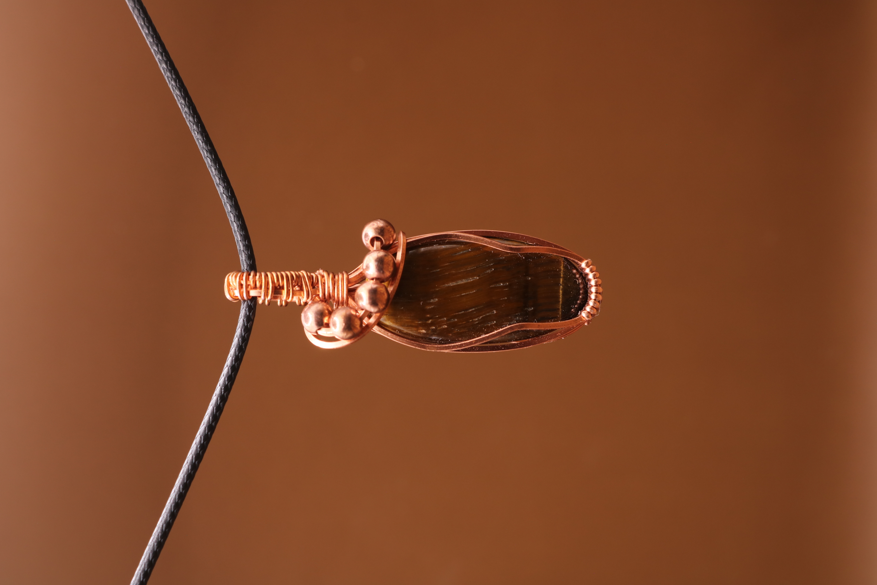 Copper Wire Wrapped Tiger's Eye Crystal Necklace Pendant