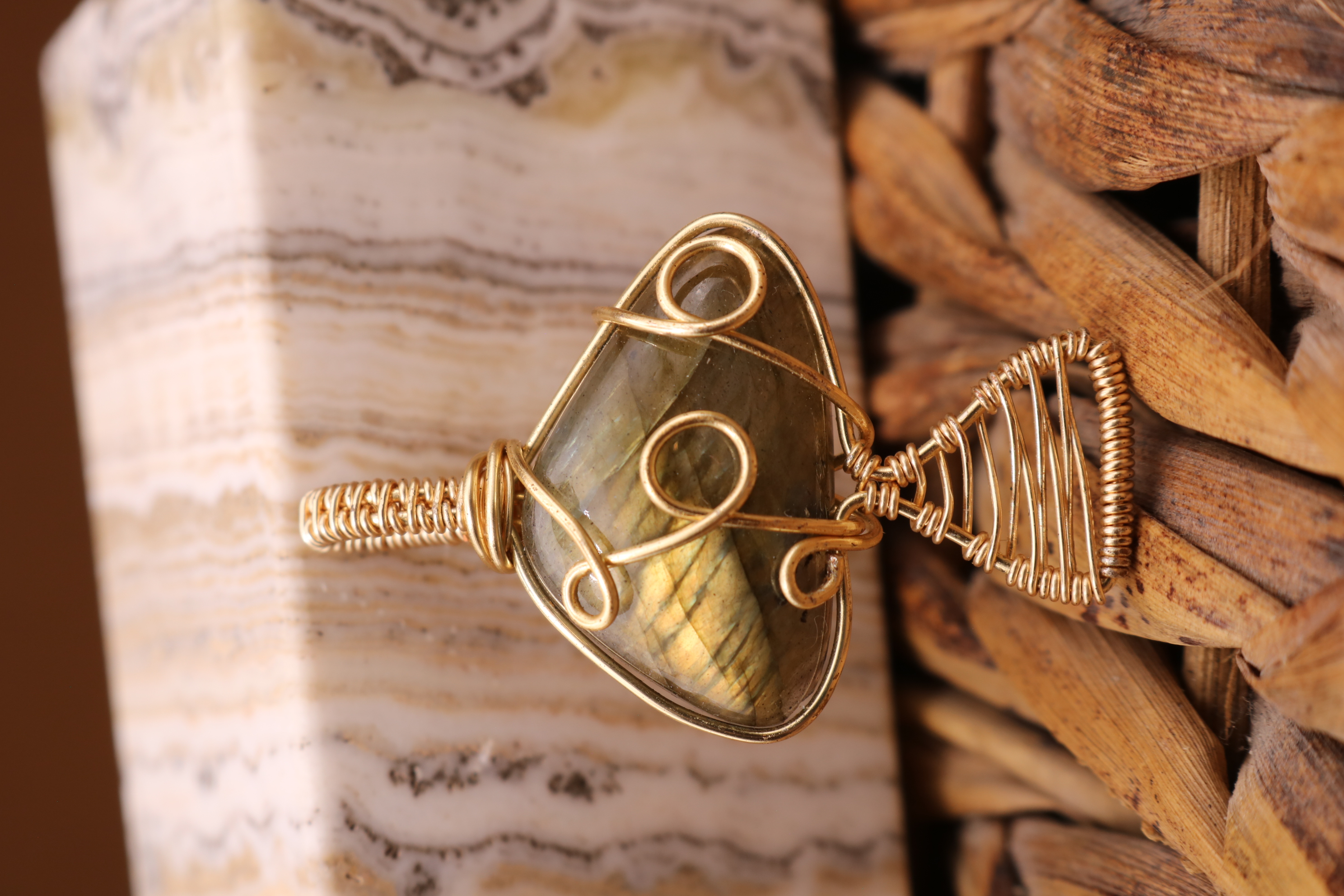 Gold Wire Wrapped Labradorite Crystal Mushroom Necklace Pendant