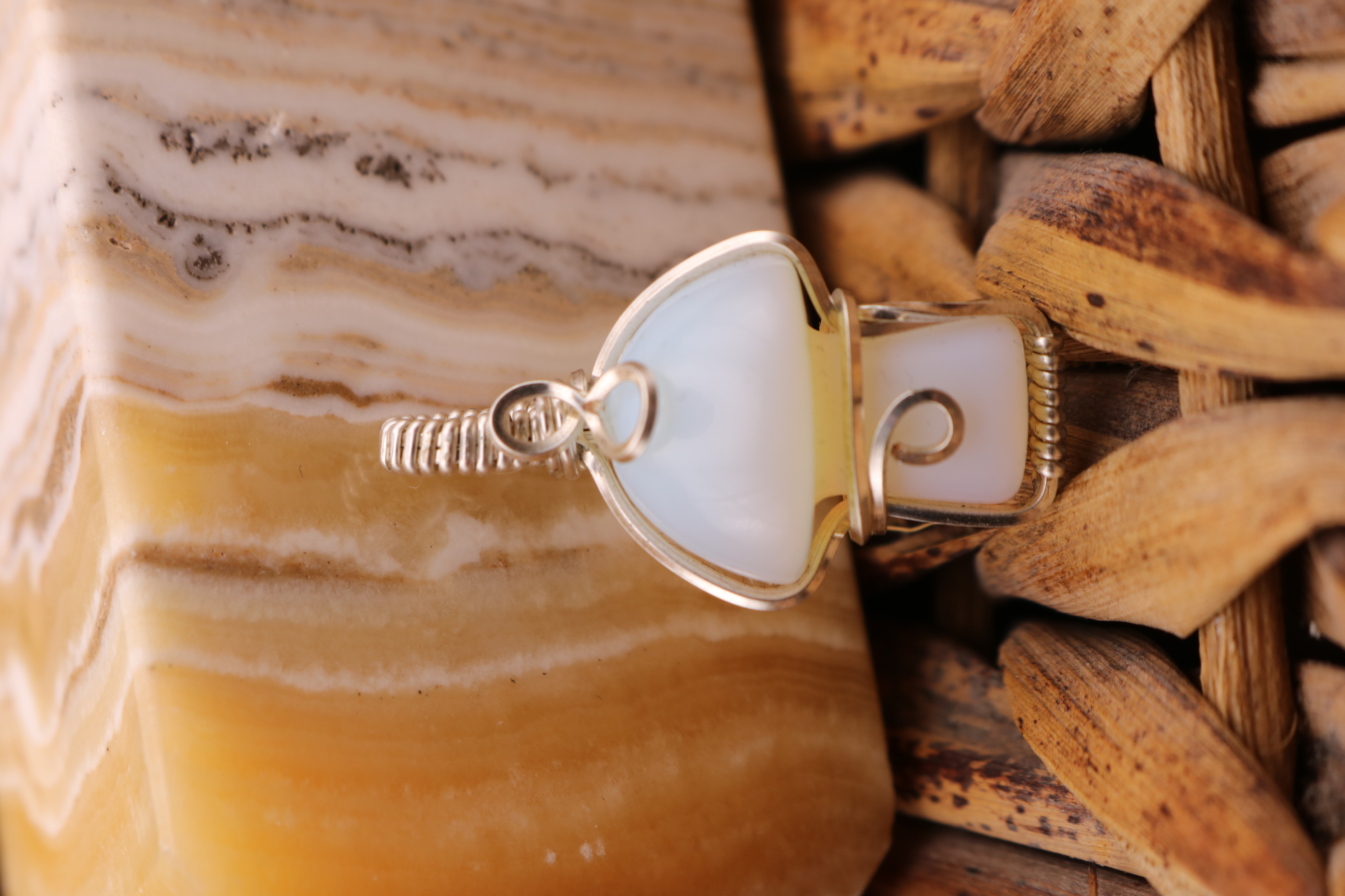 Silver Wire Wrapped Opalite Crystal Mushroom Necklace Pendant