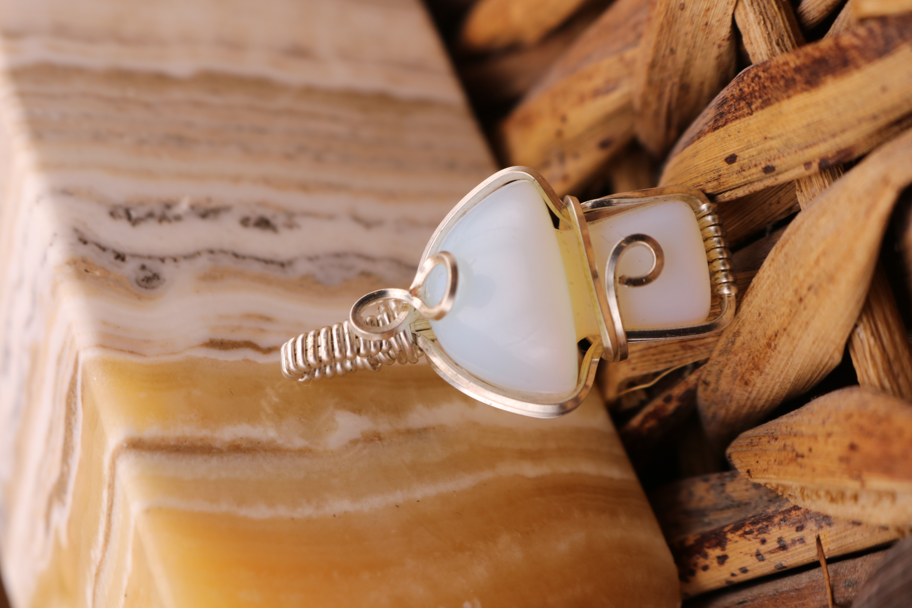 Silver Wire Wrapped Opalite Crystal Mushroom Necklace Pendant