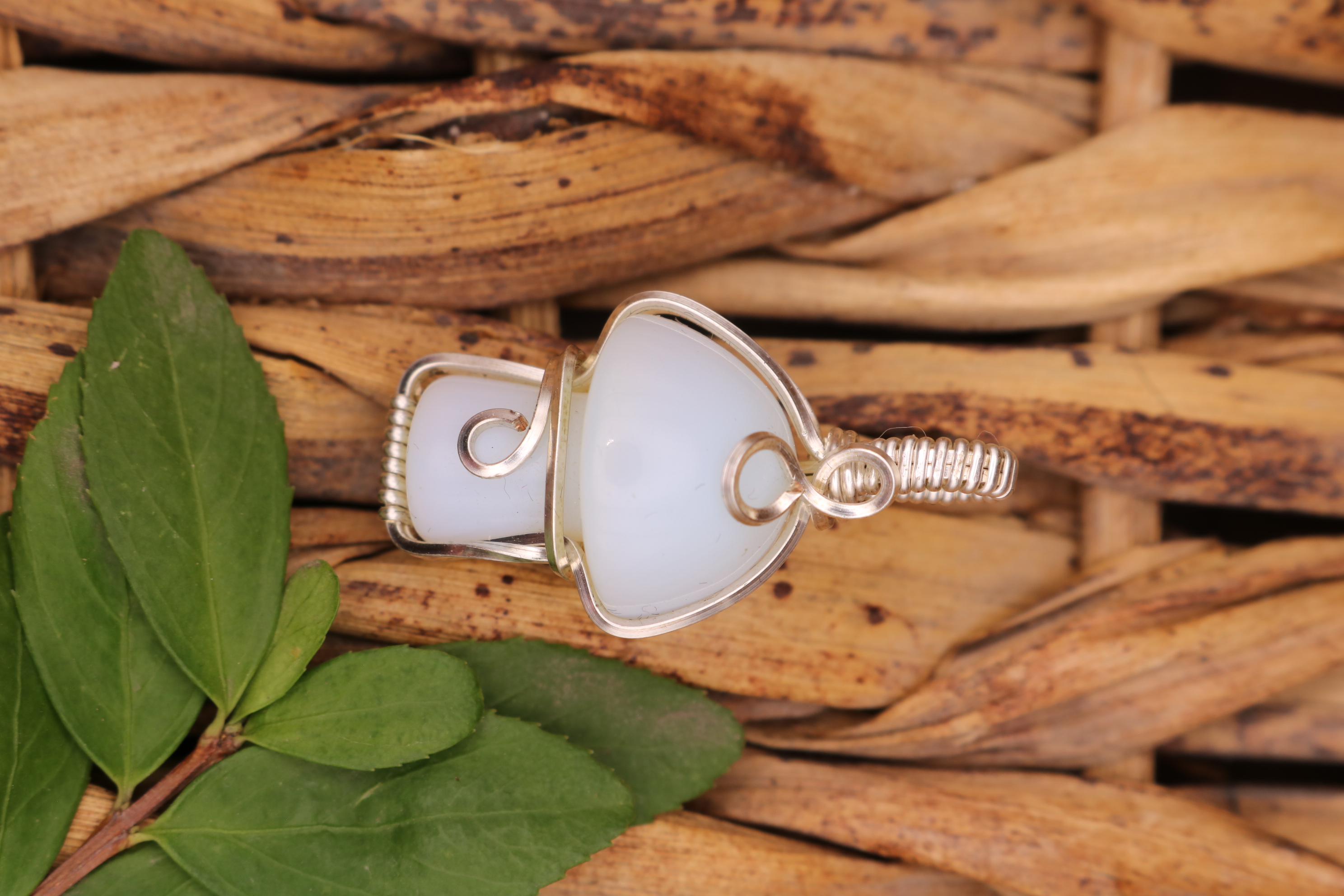 Silver Wire Wrapped Opalite Crystal Mushroom Necklace Pendant