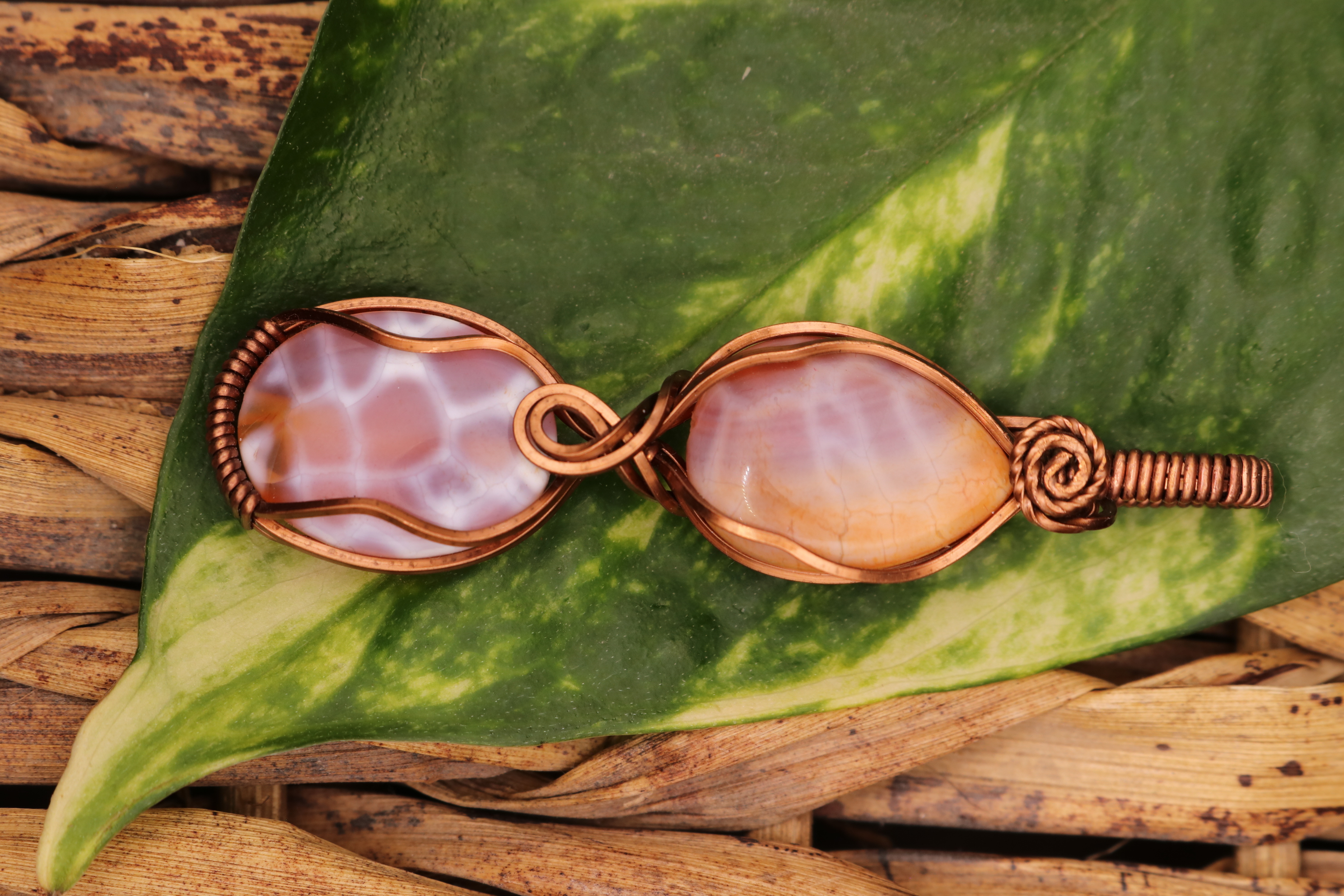 Copper Wire Wrapped Crab Fire Agate Crystal Necklace Pendant