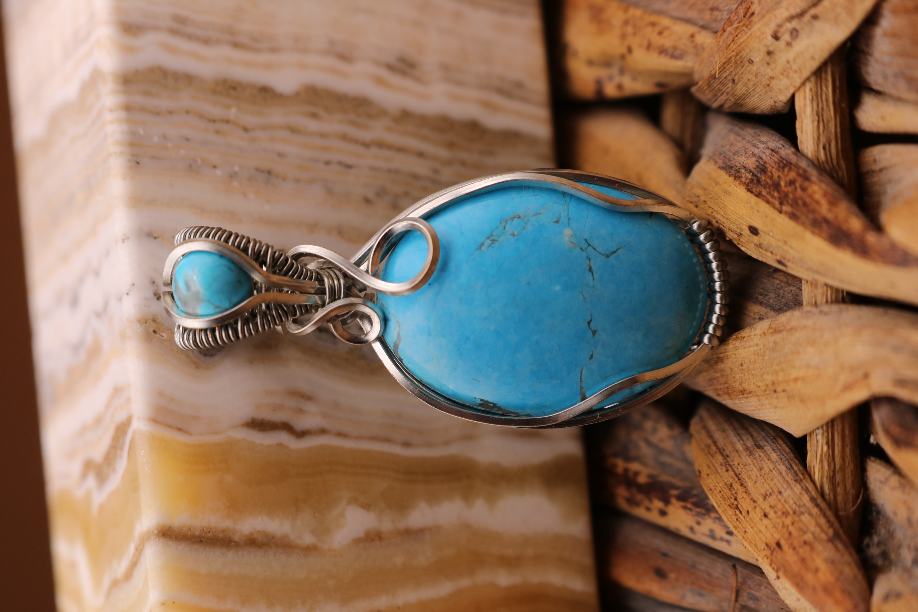 Silver Wire Wrapped Turquoise Howlite Crystal Necklace Pendant