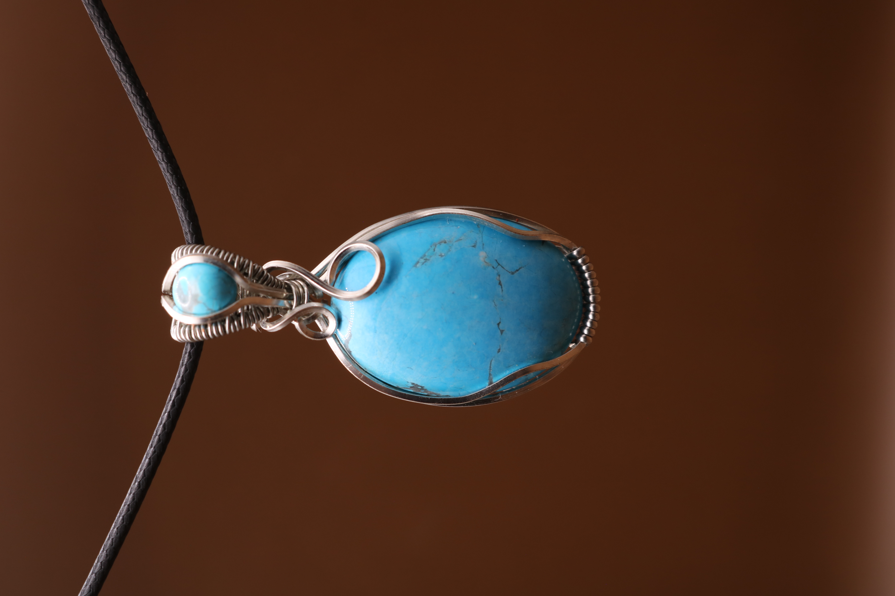 Silver Wire Wrapped Turquoise Howlite Crystal Necklace Pendant