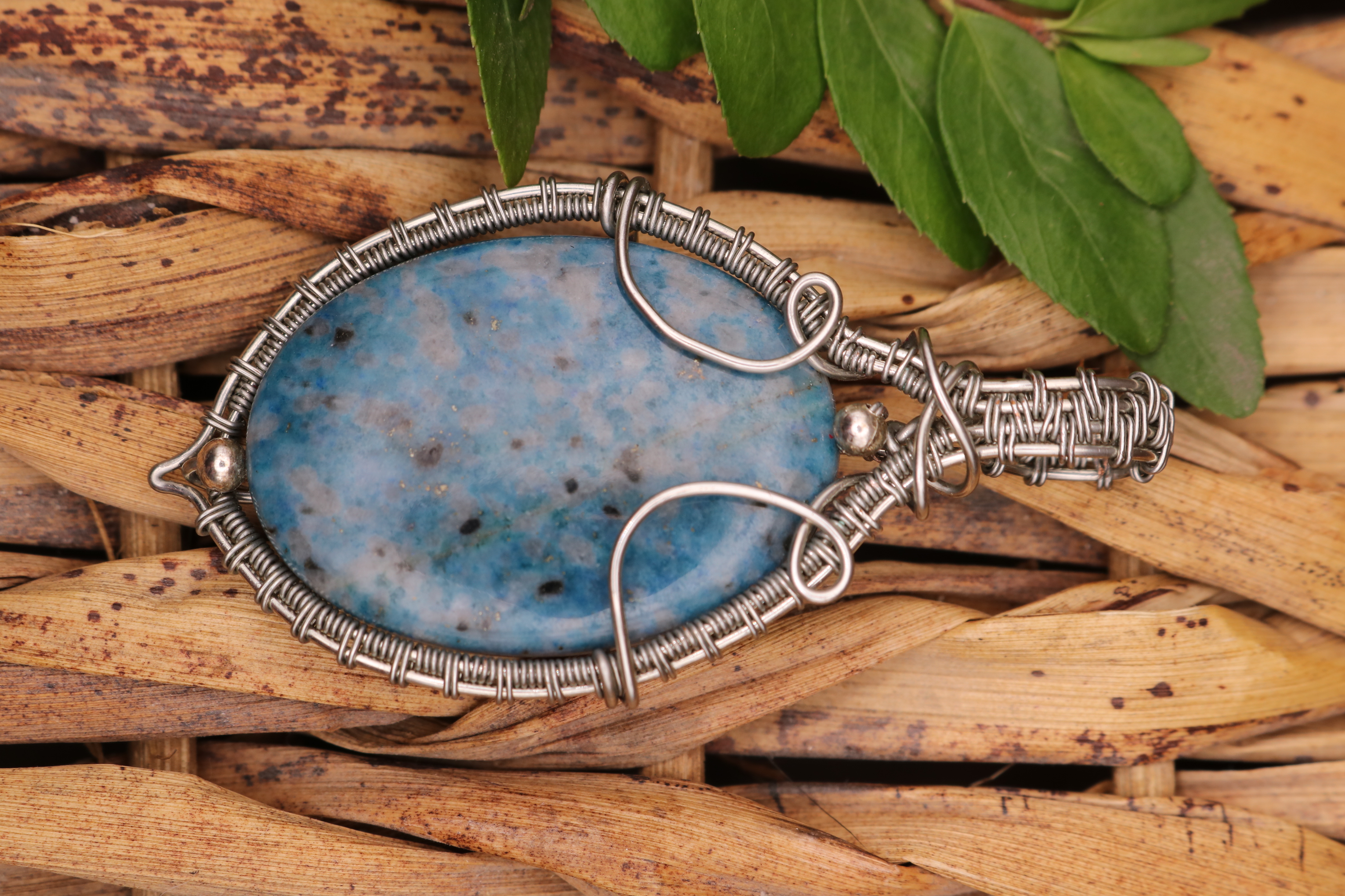 Silver Wire Wrapped Blue Apatite Crystal Necklace Pendant
