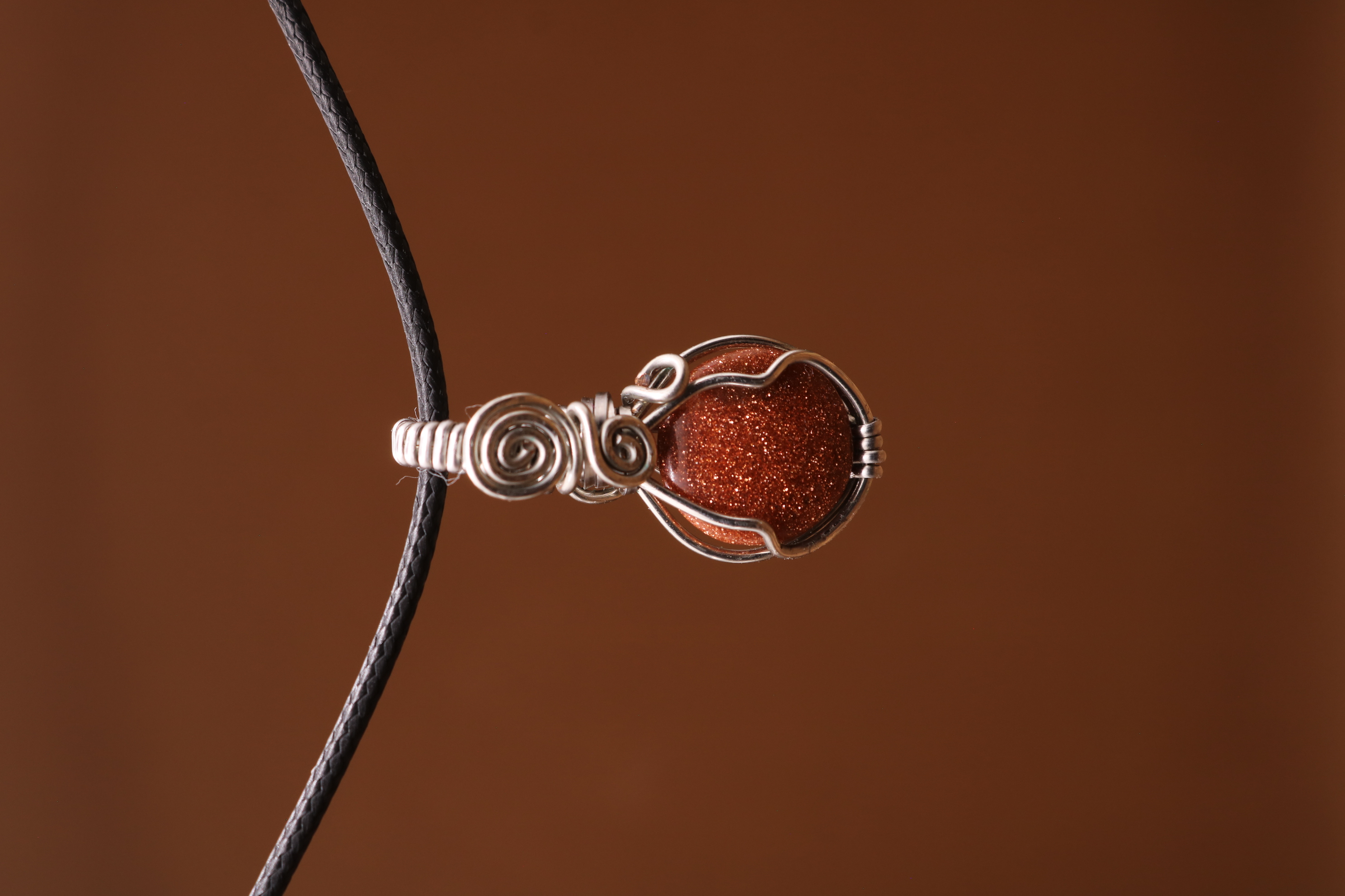 Silver Wire Wrapped Goldstone Crystal Necklace Pendant