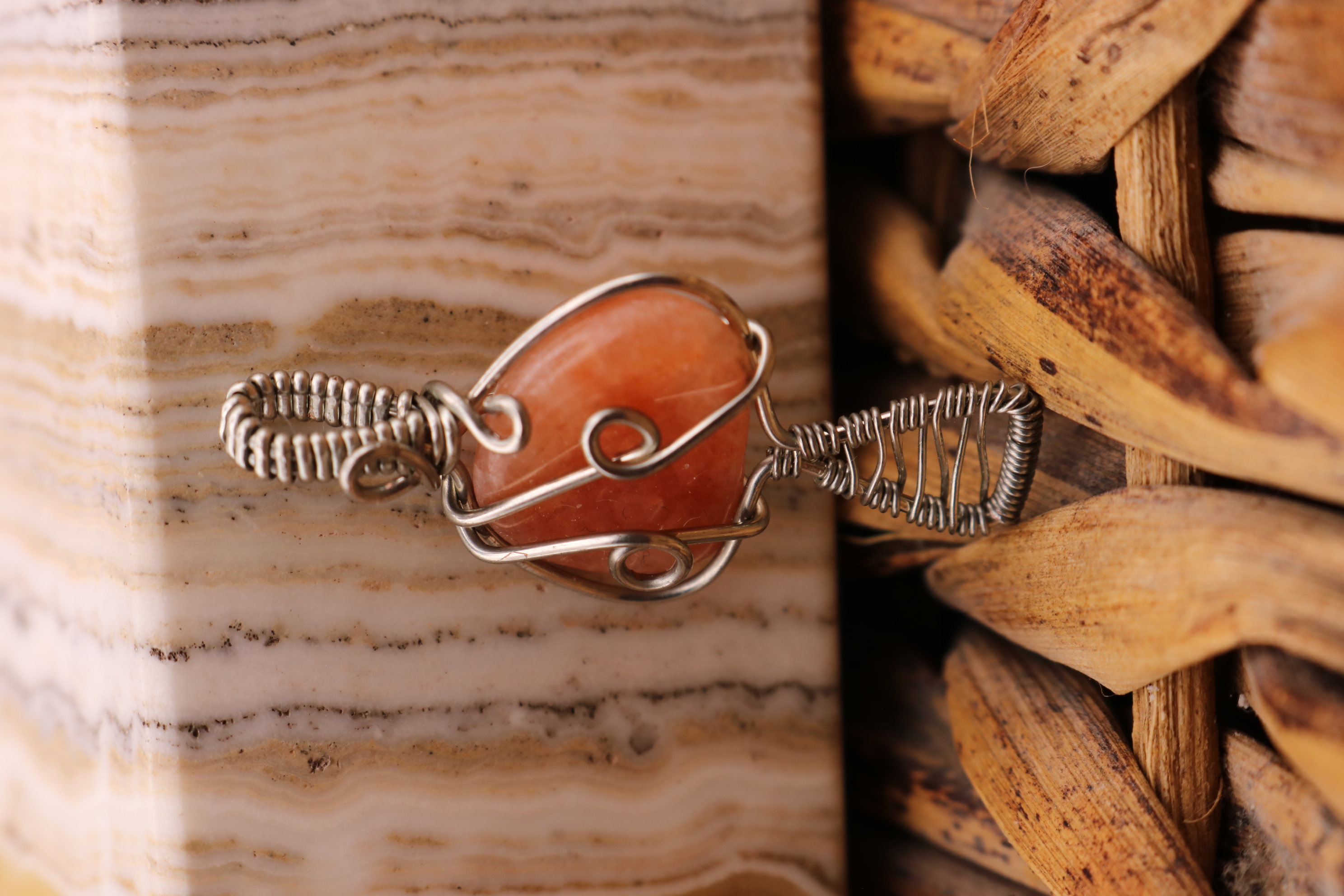 Silver Wire Wrapped Sunstone Crystal Mushroom Necklace Pendant