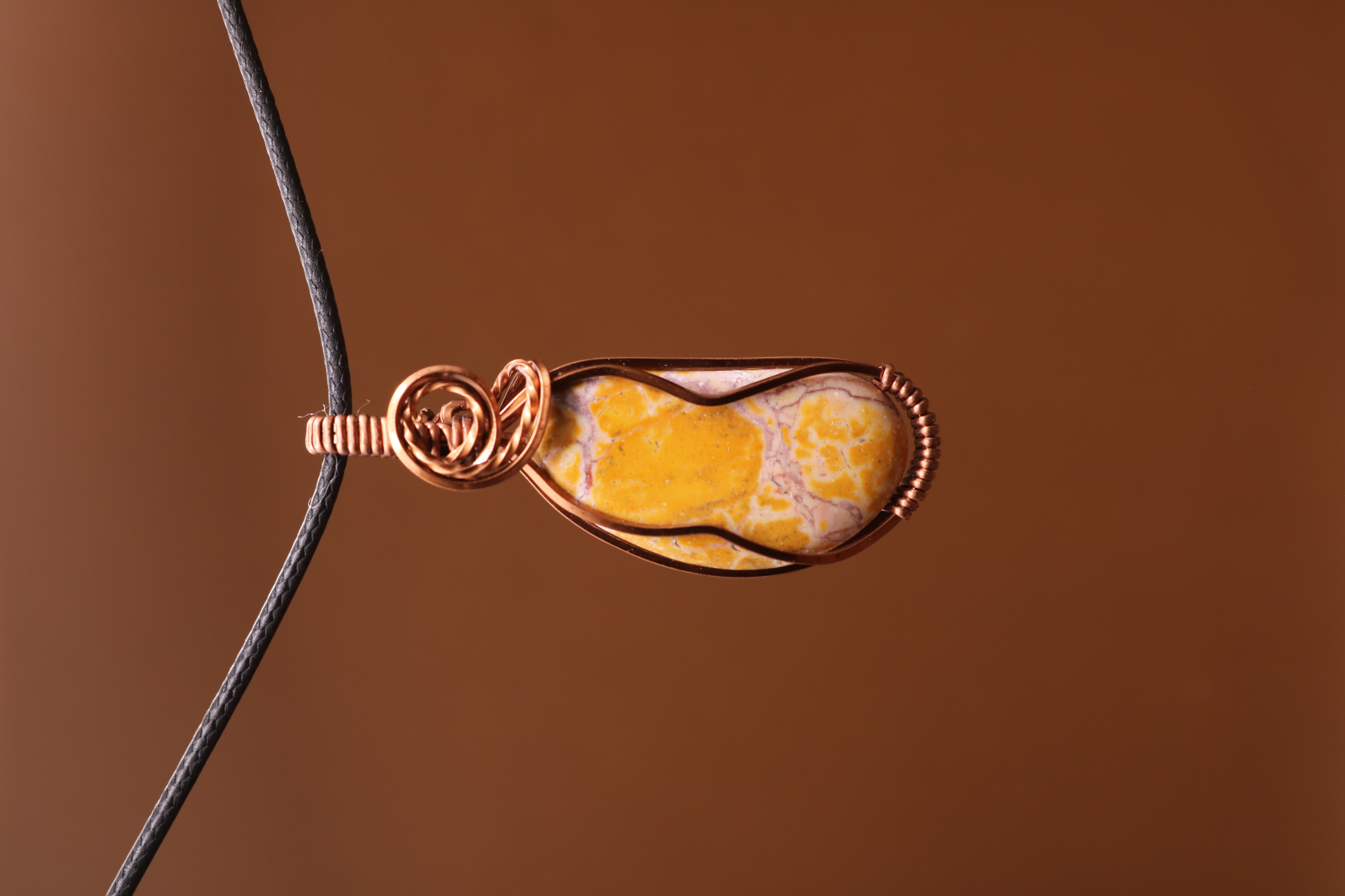 Bronze Wire Wrapped Jasper Crystal Necklace Pendant