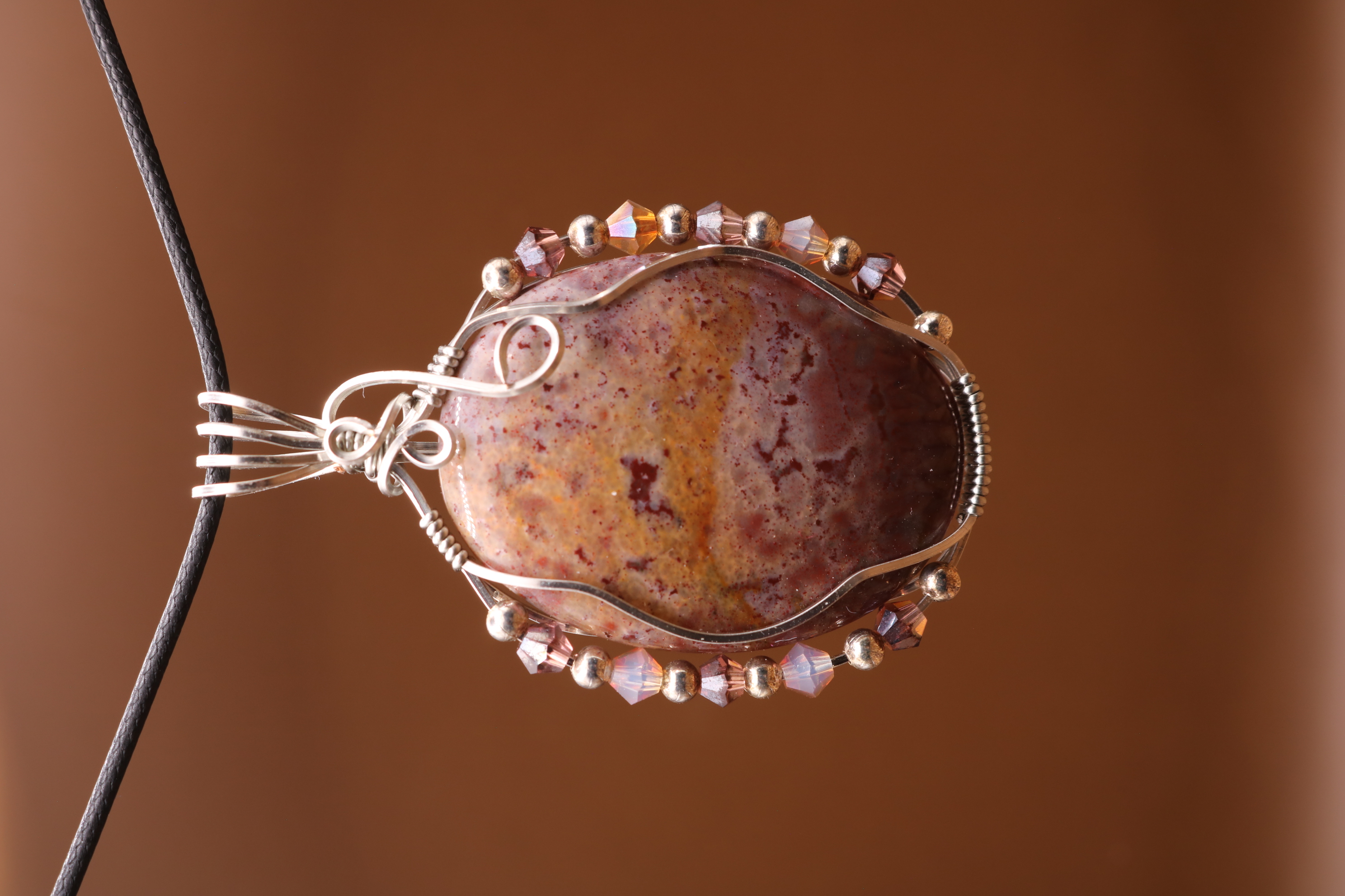 Silver Wire Wrapped Jasper Crystal Necklace Pendant