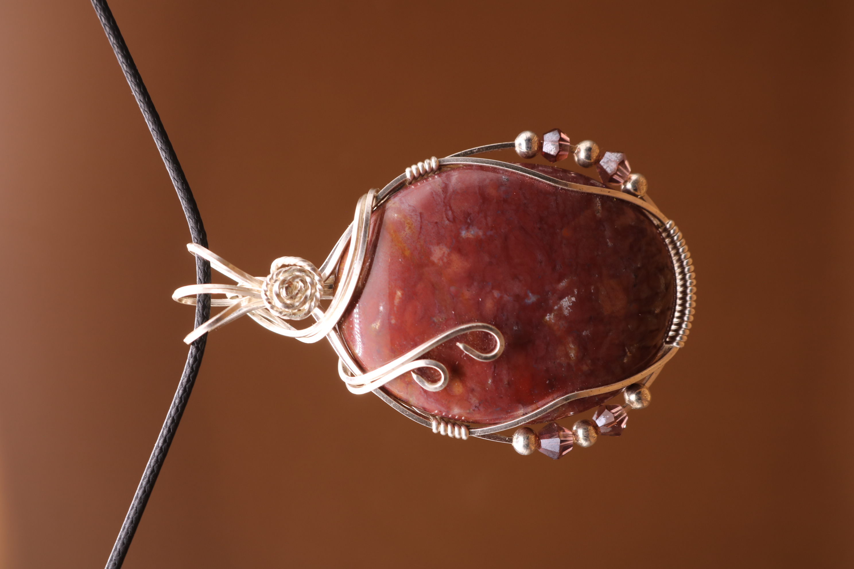 Silver Wire Wrapped Jasper Crystal Necklace Pendant