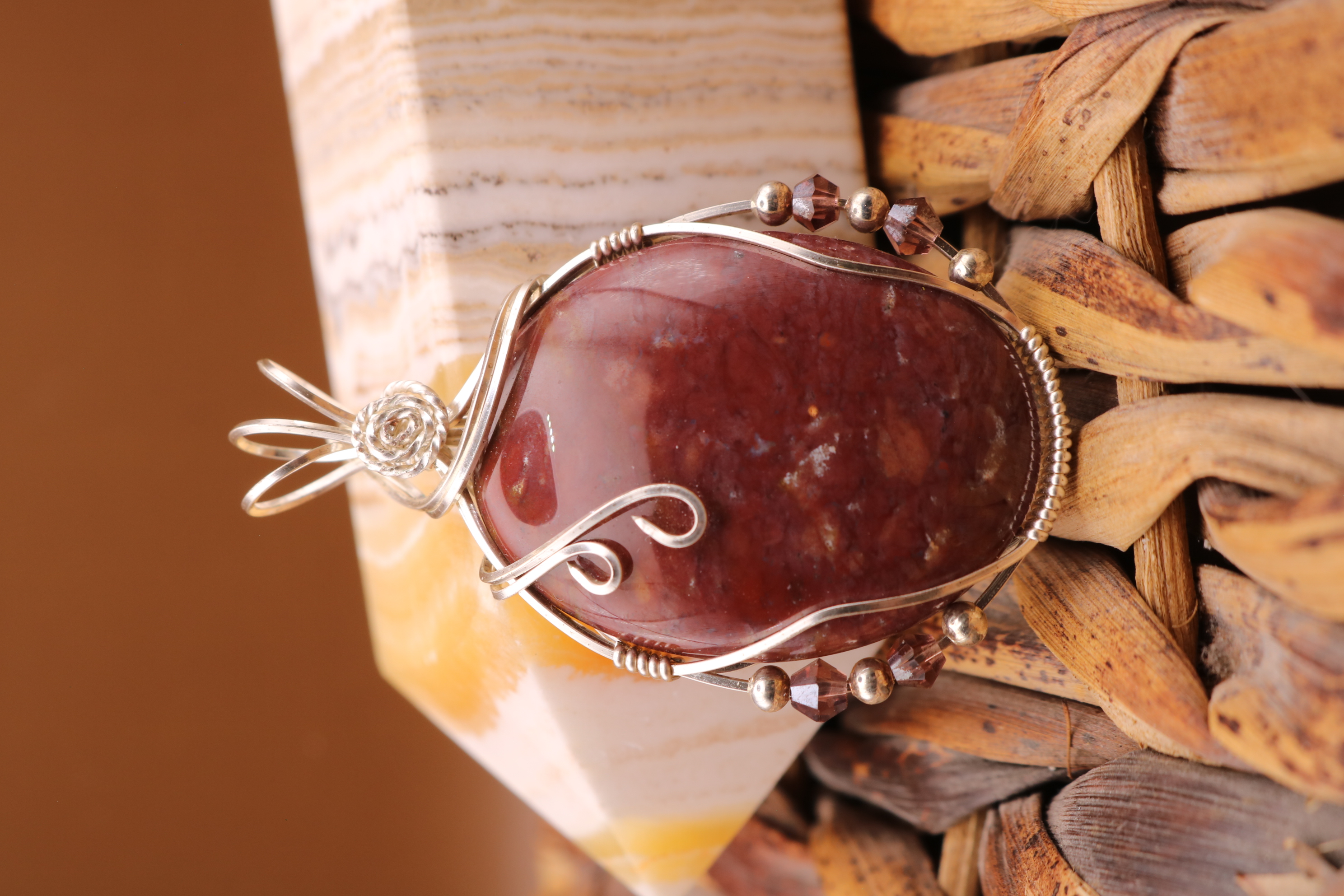 Silver Wire Wrapped Jasper Crystal Necklace Pendant