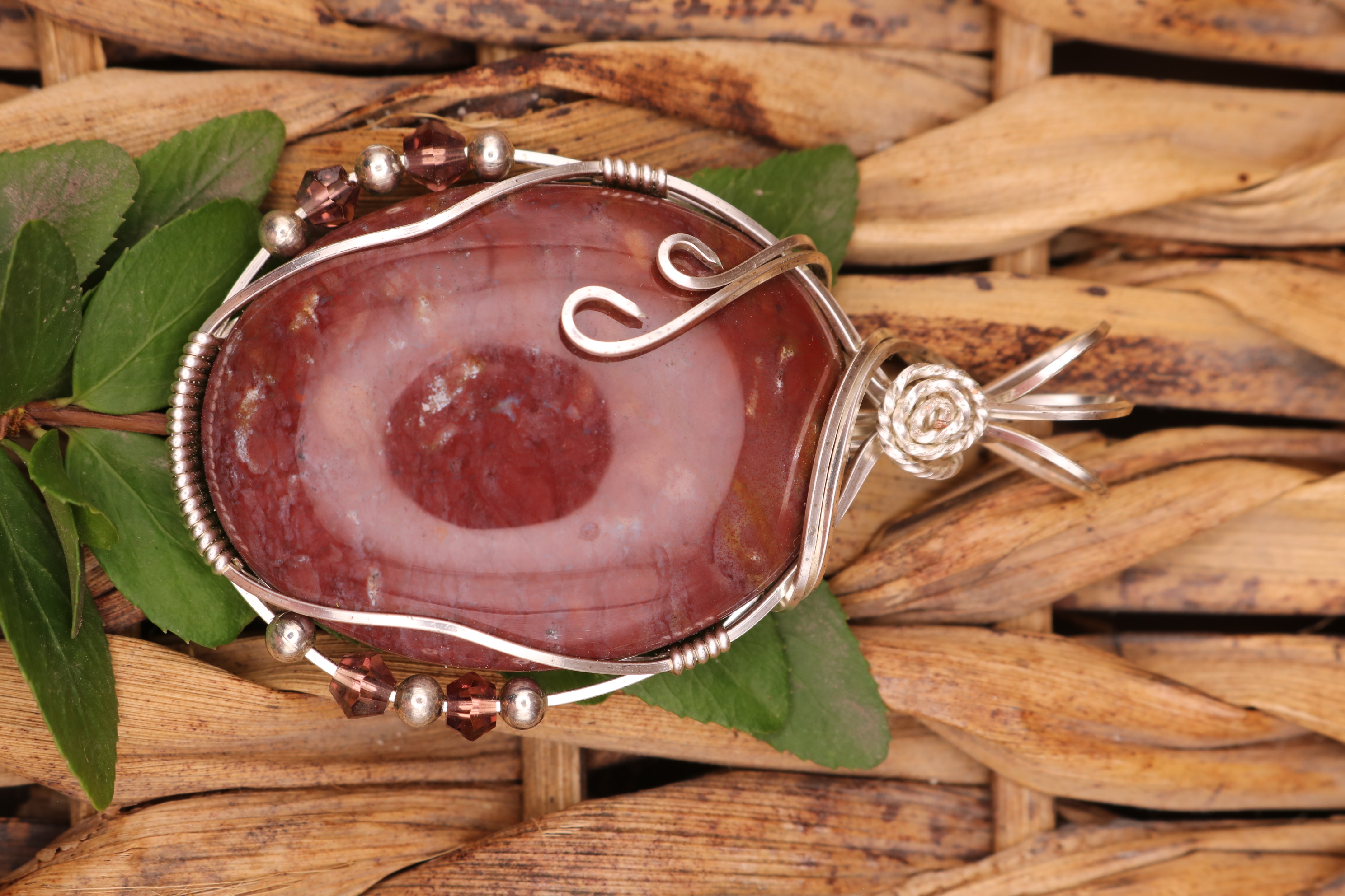 Silver Wire Wrapped Jasper Crystal Necklace Pendant