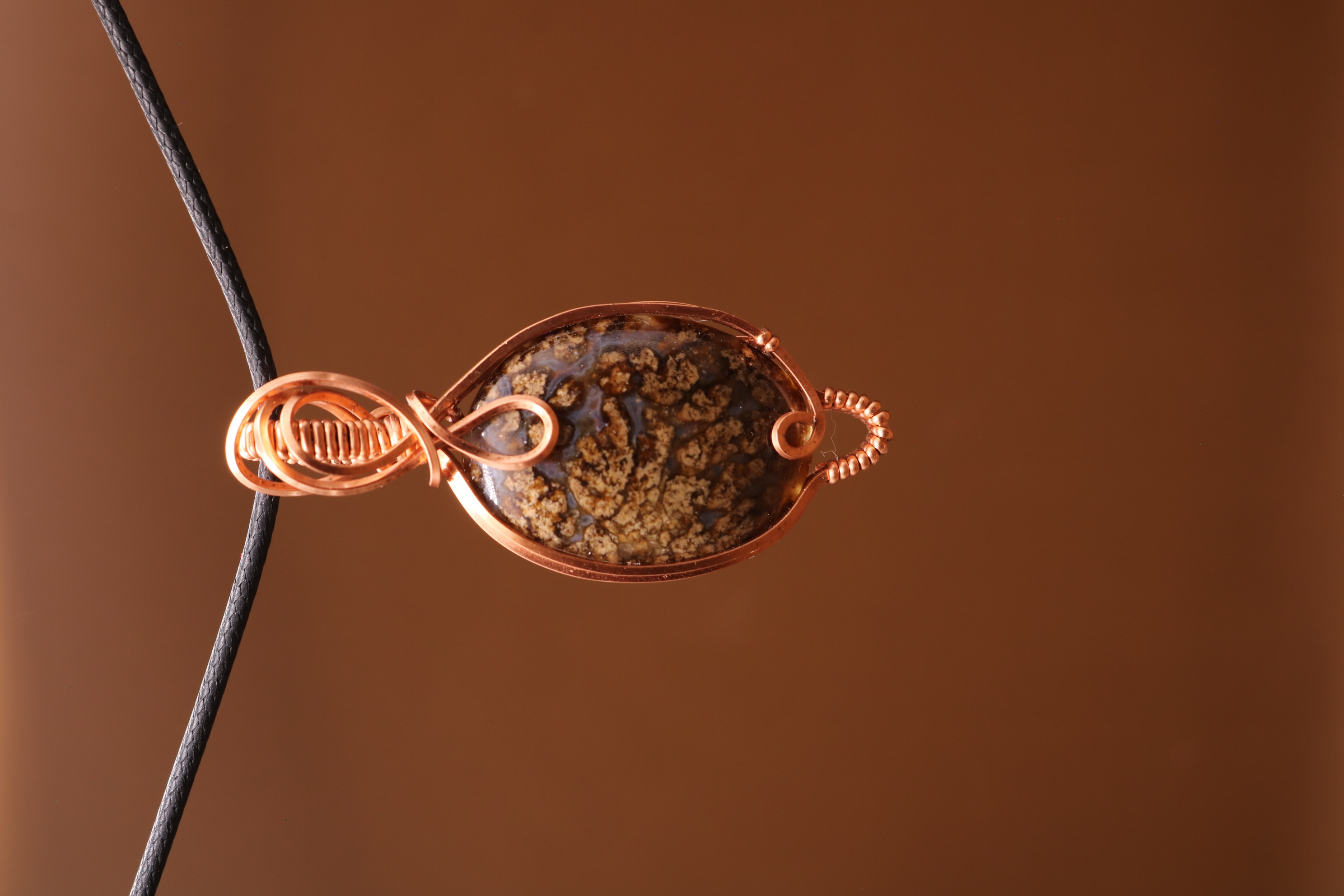 Copper Wire Wrapped Coprolite Necklace Pendant