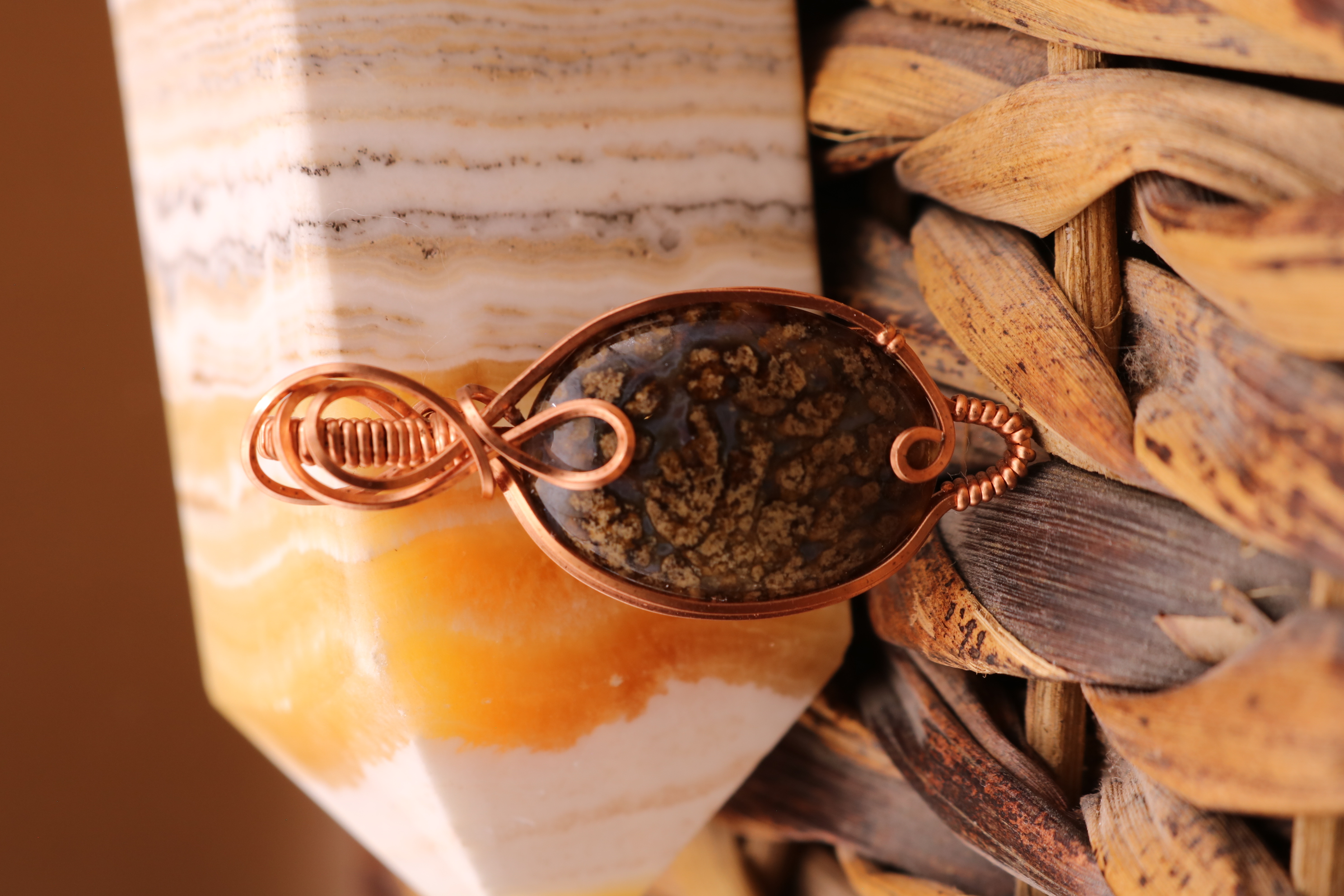 Copper Wire Wrapped Coprolite Necklace Pendant