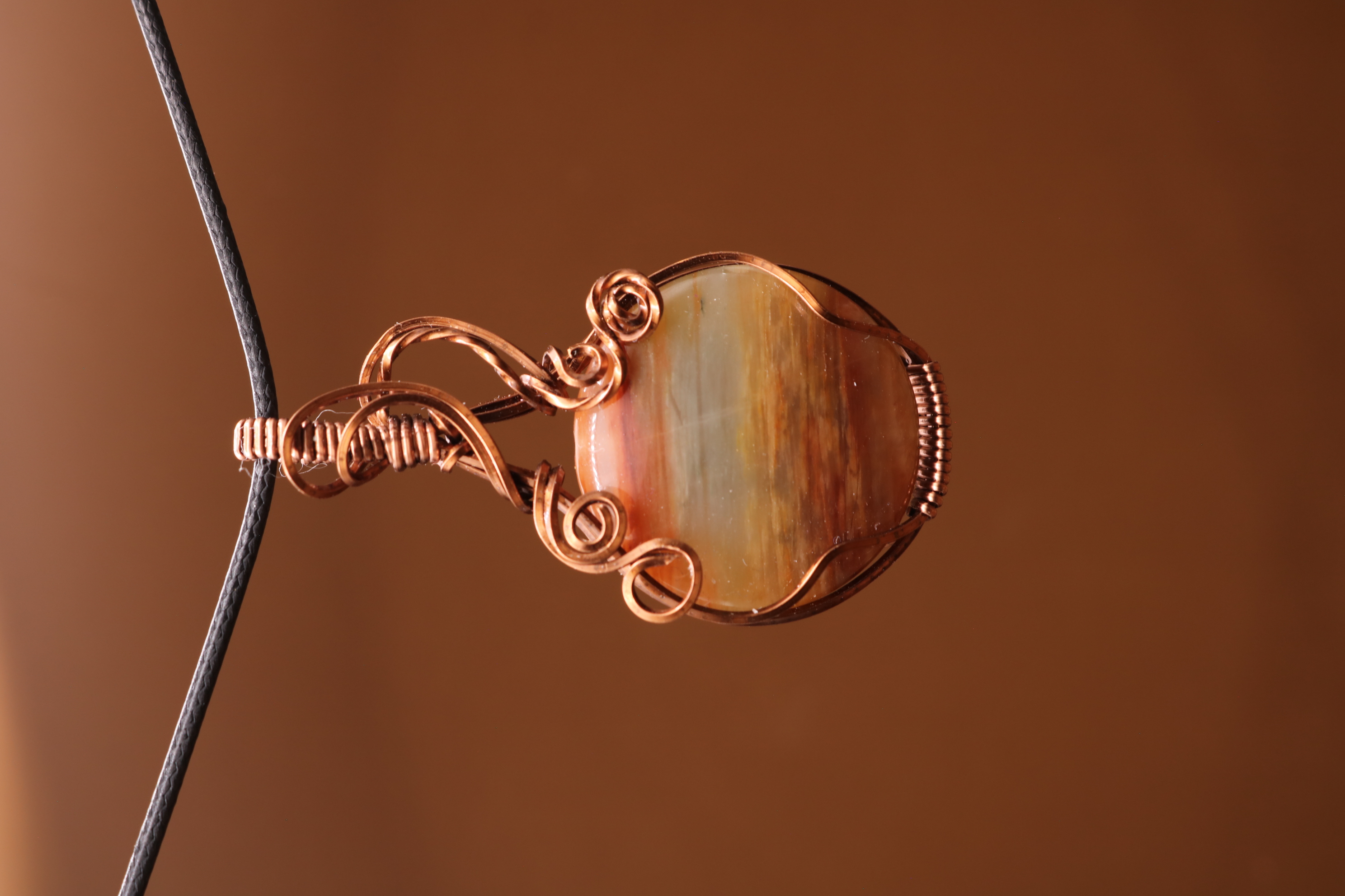 Bronze Wire Wrapped Hematoid Quartz Crystal Necklace Pendant
