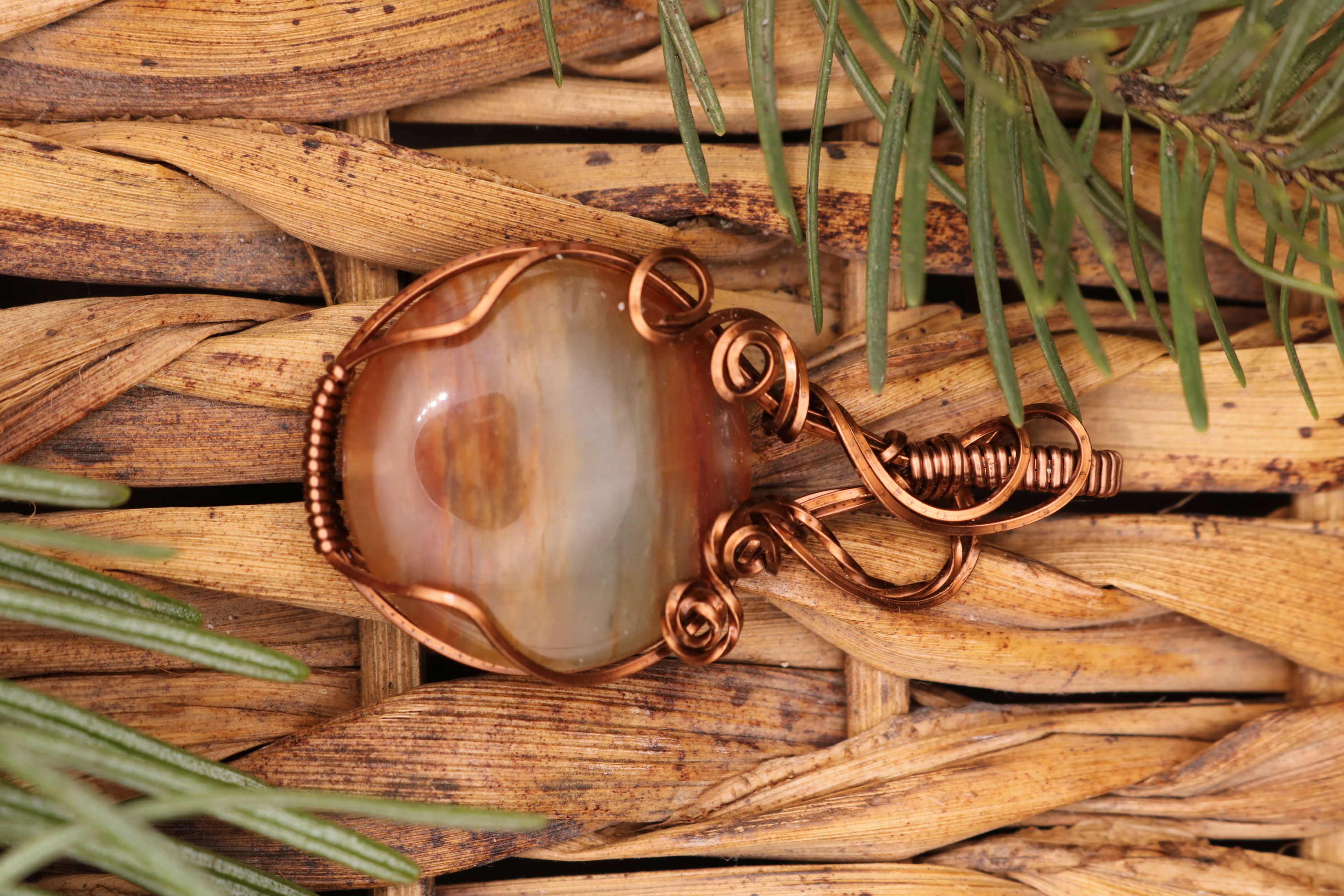 Bronze Wire Wrapped Hematoid Quartz Crystal Necklace Pendant