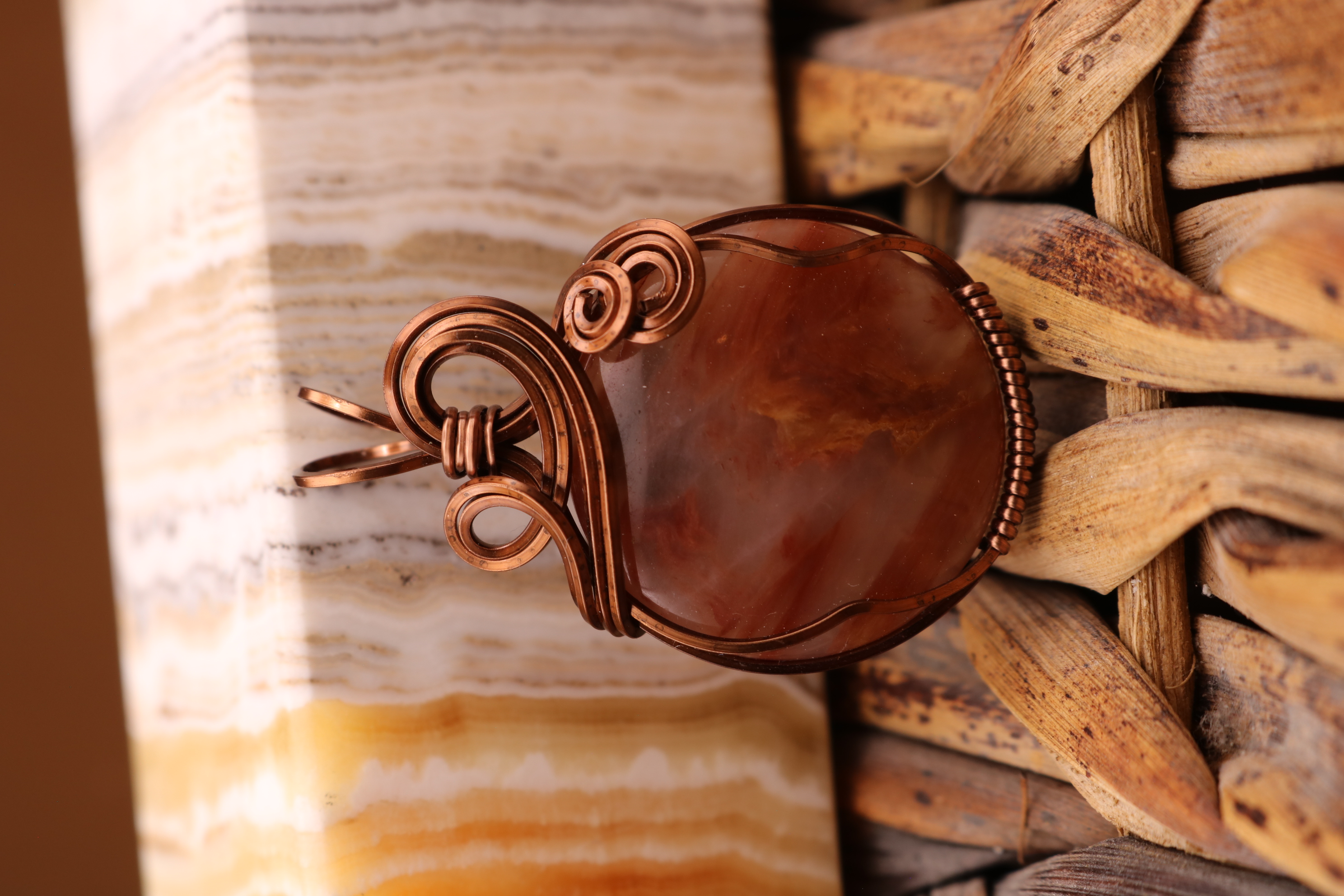 Bronze Wire Wrapped Hematoid Quartz Crystal Necklace Pendant