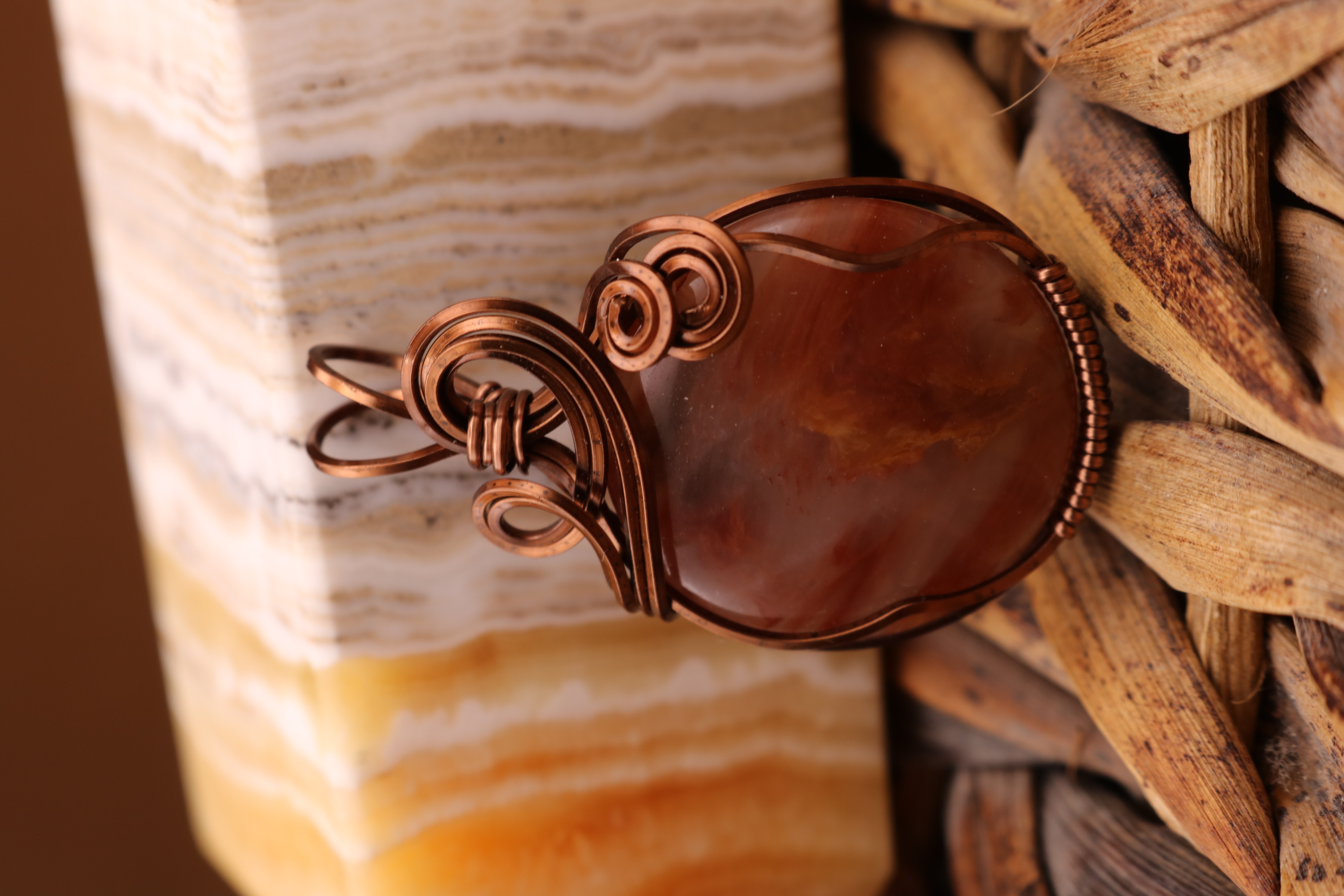 Bronze Wire Wrapped Hematoid Quartz Crystal Necklace Pendant