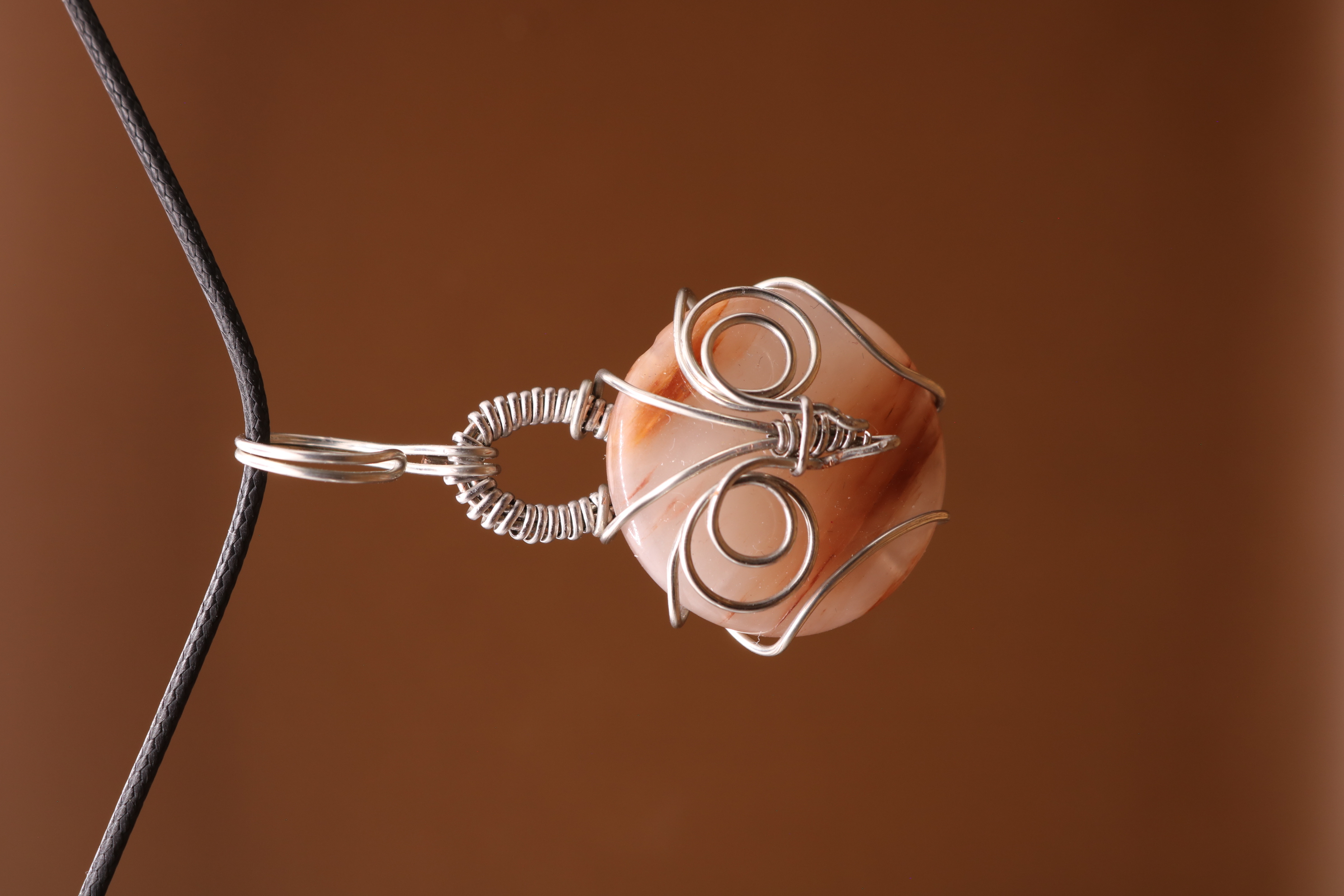 Silver Wire Wrapped Hematoid Quartz Crystal Owl Necklace Pendant