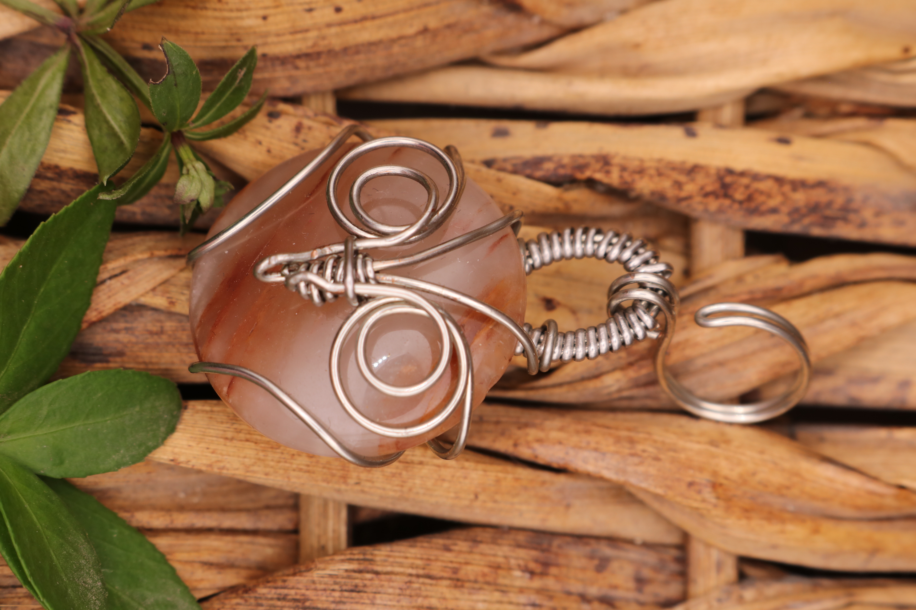 Silver Wire Wrapped Hematoid Quartz Crystal Owl Necklace Pendant