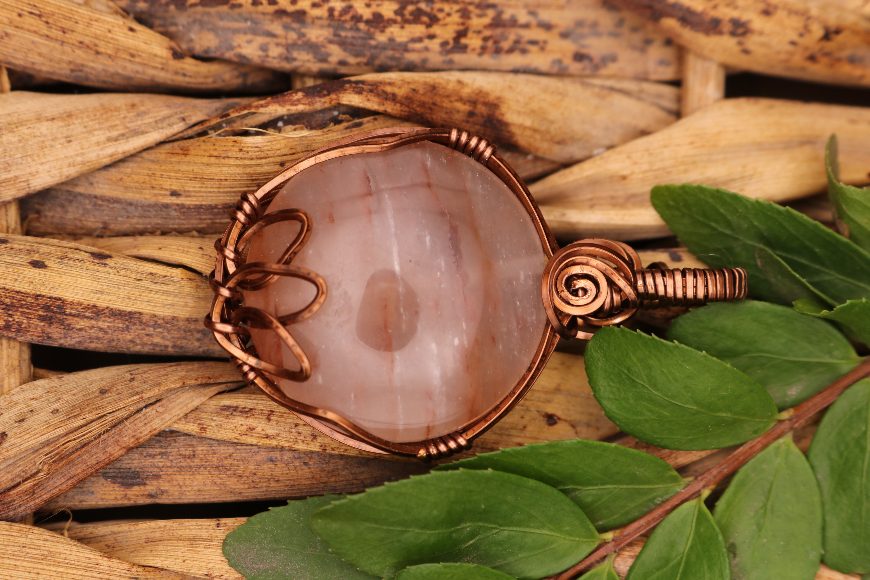 Bronze Wire Wrapped Hematoid Quartz Crystal Lotus Necklace Pendant