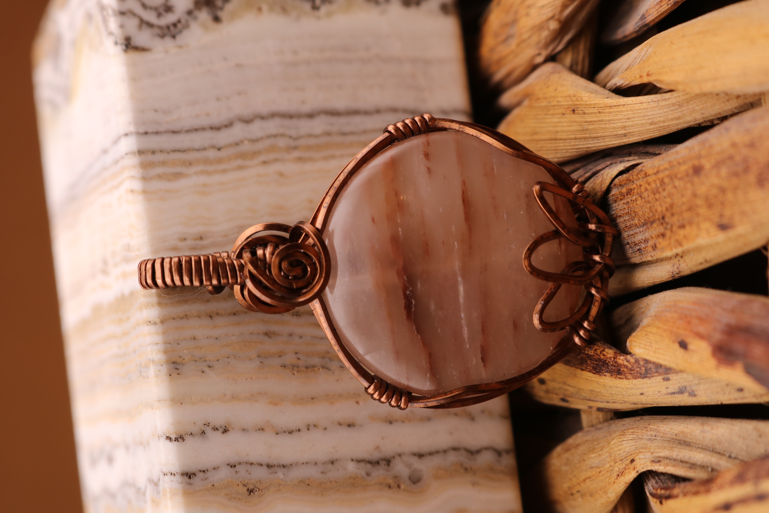 Bronze Wire Wrapped Hematoid Quartz Crystal Lotus Necklace Pendant