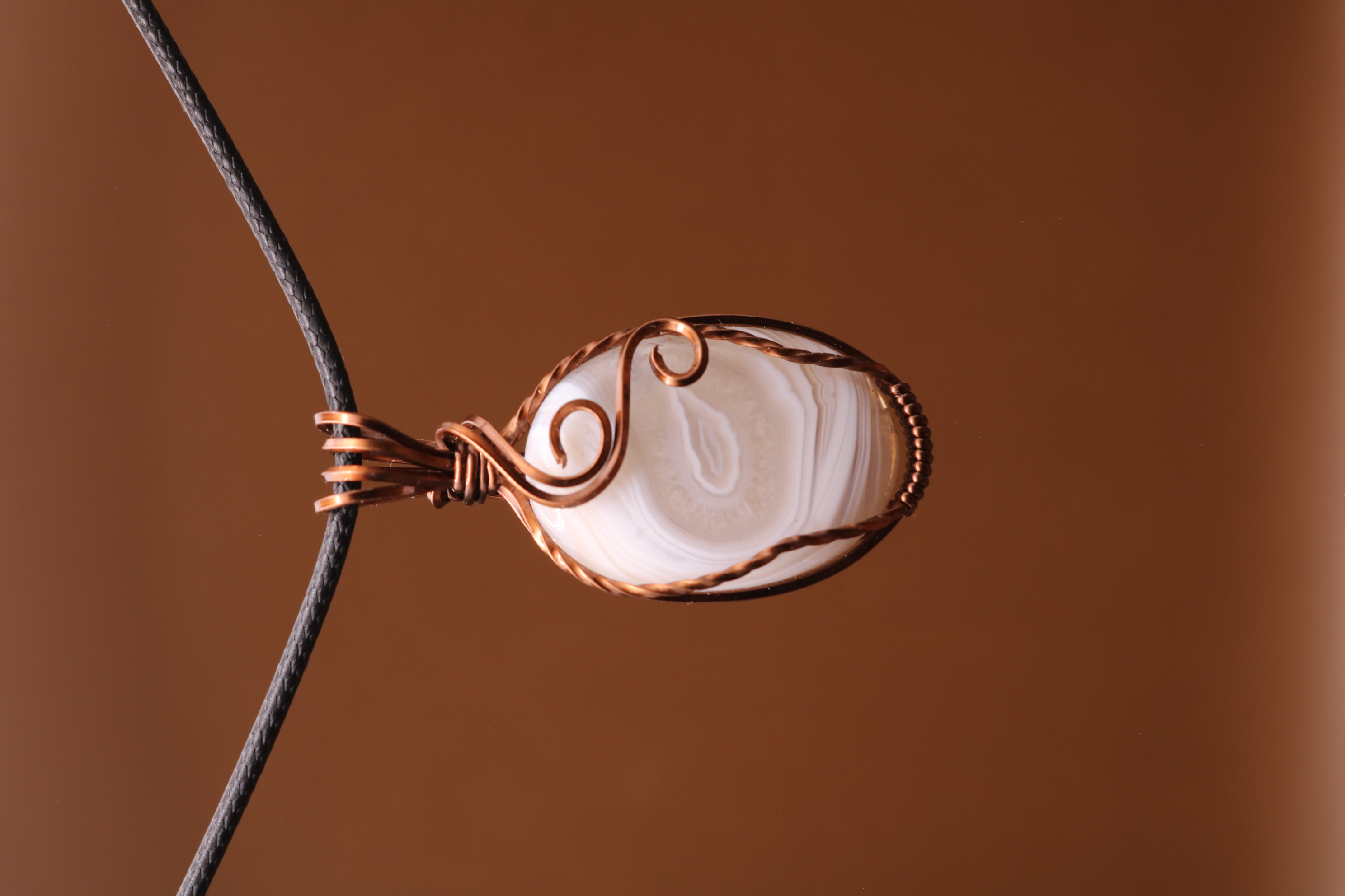 Bronze Wire Wrapped Botswana Agate Crystal Necklace Pendant