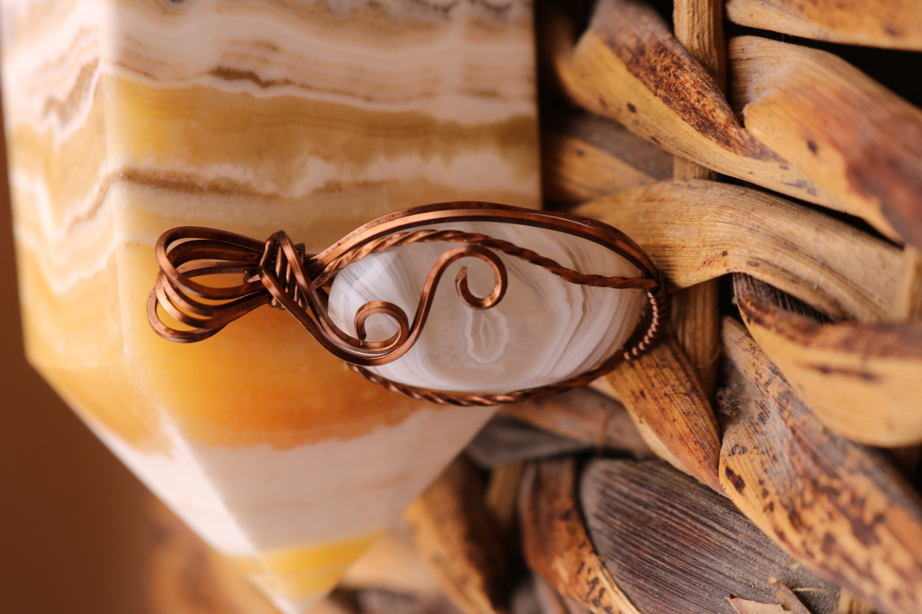 Bronze Wire Wrapped Botswana Agate Crystal Necklace Pendant