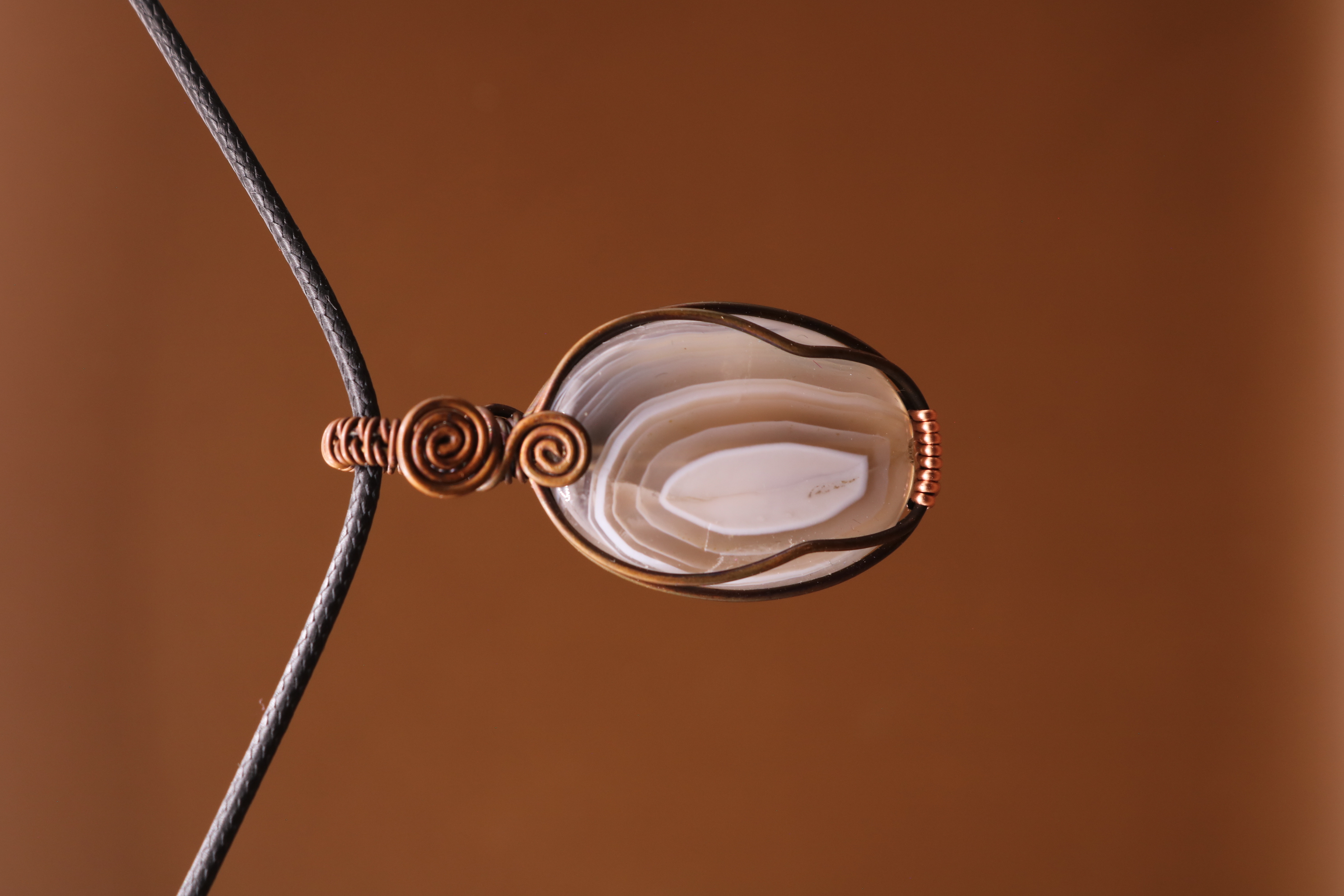 Copper Wire Wrapped Botswana Agate Crystal Necklace Pendant