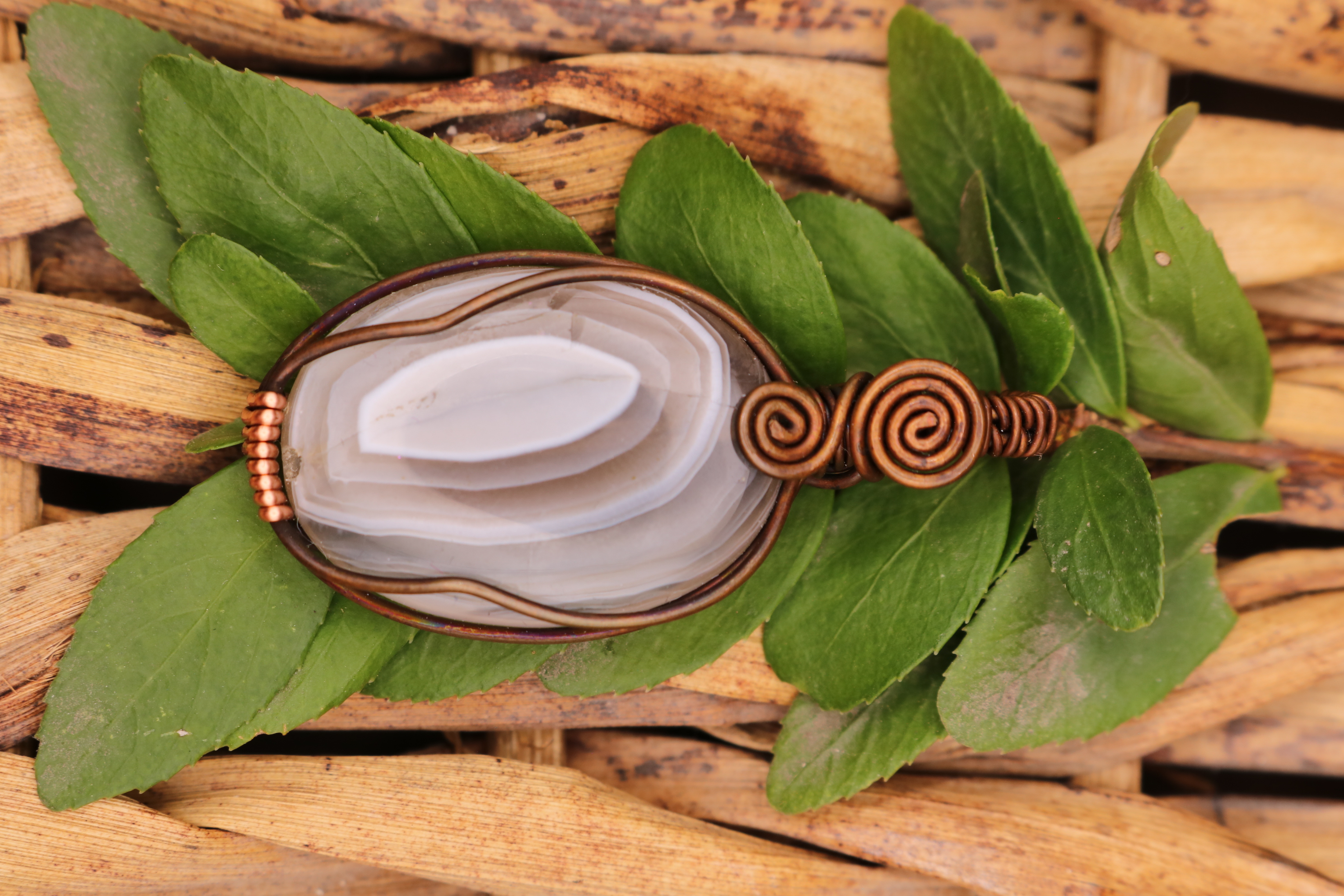 Copper Wire Wrapped Botswana Agate Crystal Necklace Pendant